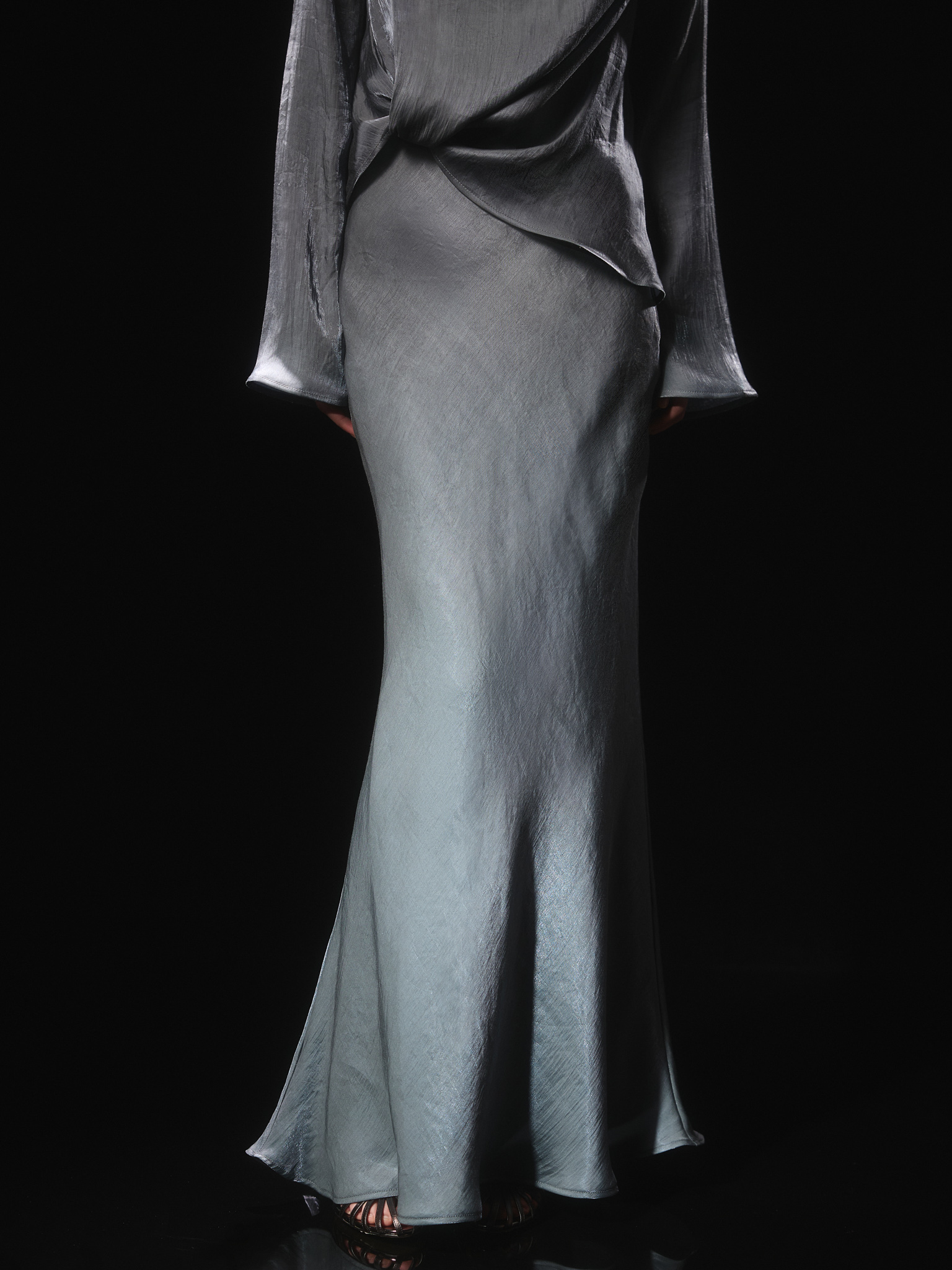 Flared maxi skirt in shiny fabric