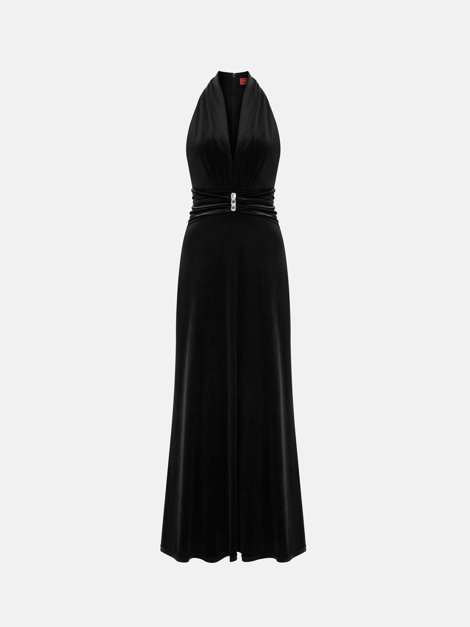 Velvet maxi dress with large crystal decor