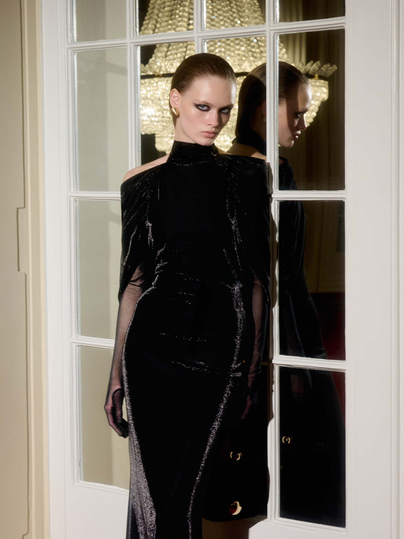 Shiny maxi dress with draped back