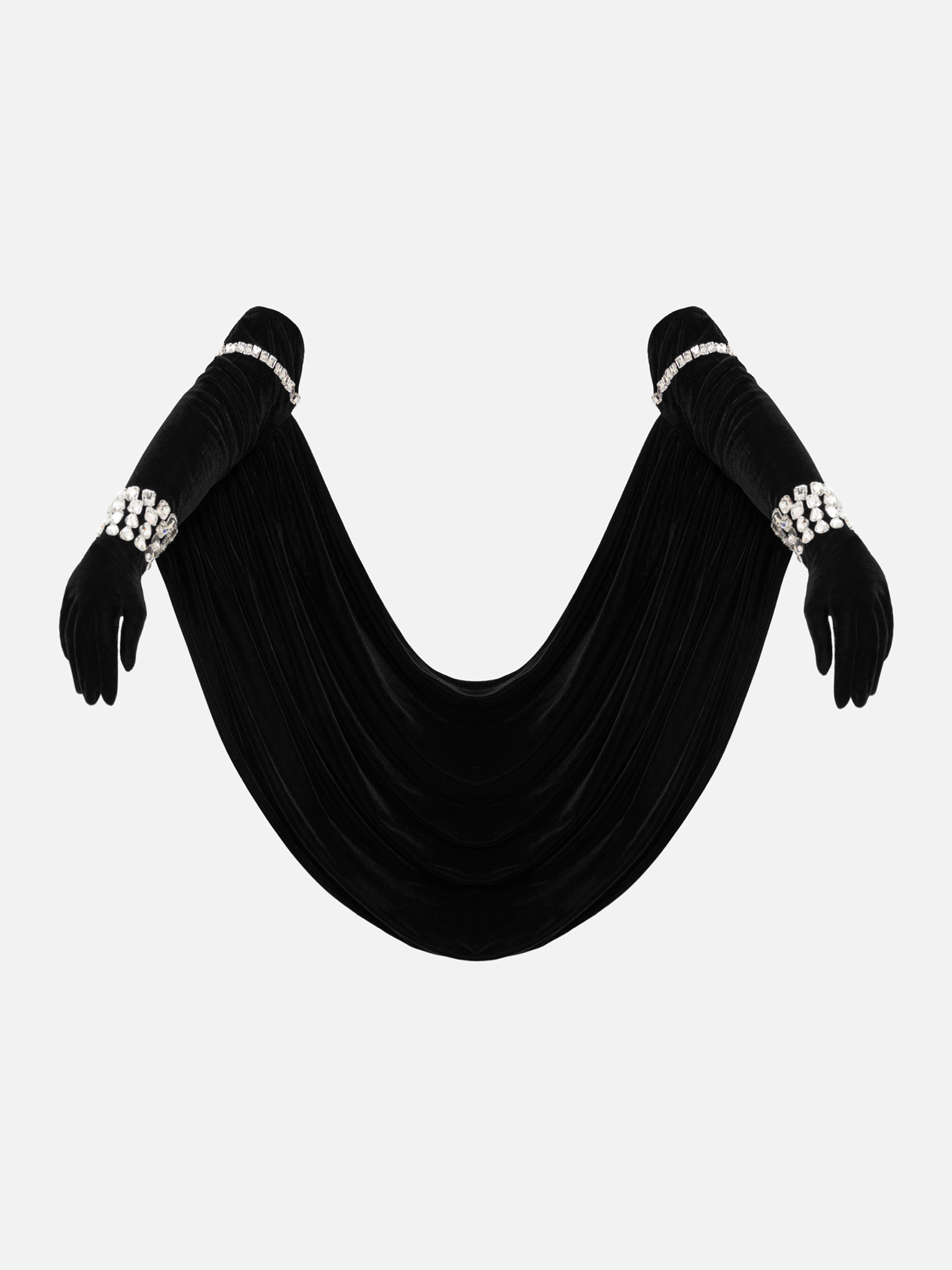 Бархатные перчатки с декором из кристаллов и драпировкой