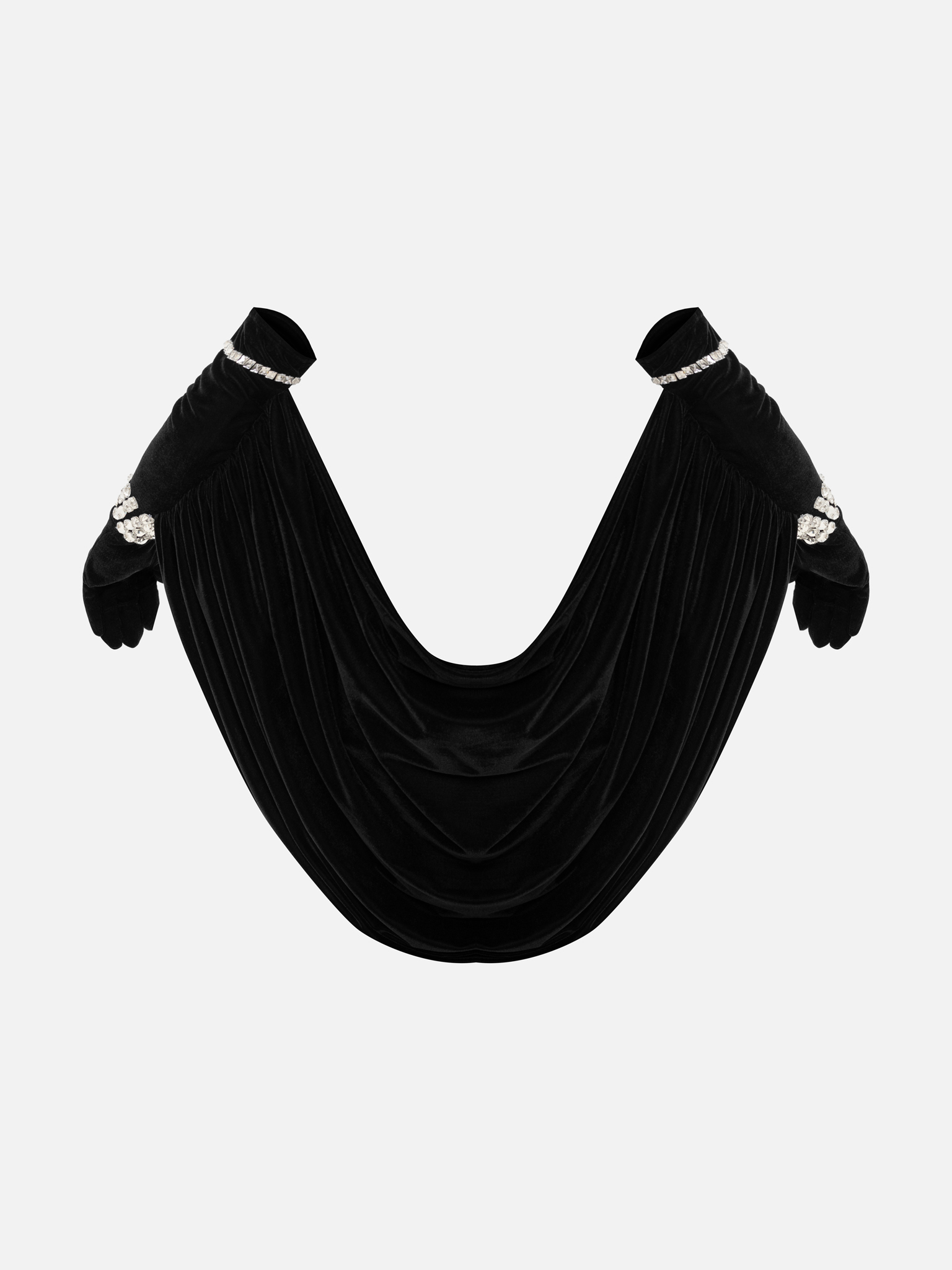 Бархатные перчатки с декором из кристаллов и драпировкой