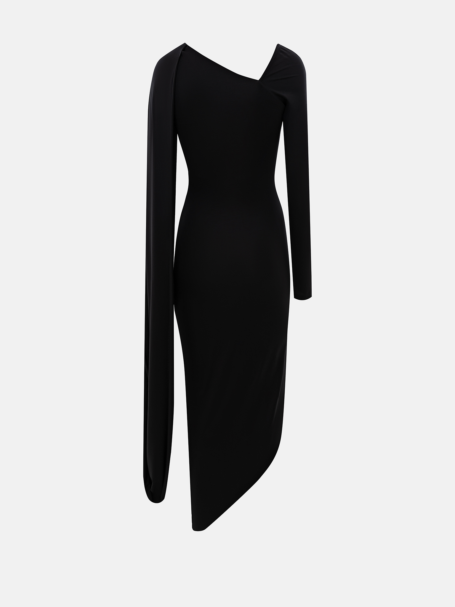 Платье миди со шлейфом на одно плечо и браслетом из кристаллов