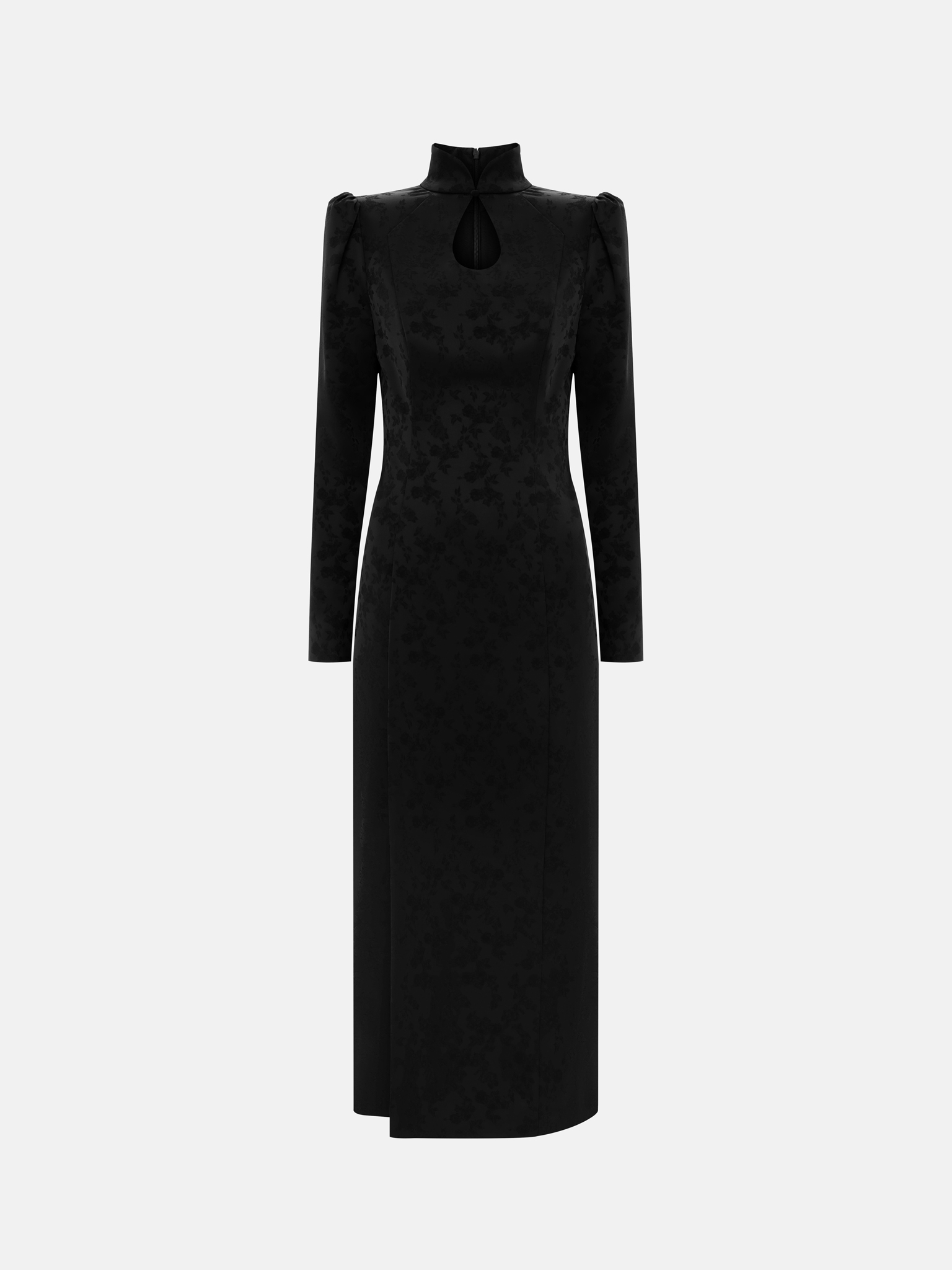 Fitted jacquard midi dress with teardrop neckline