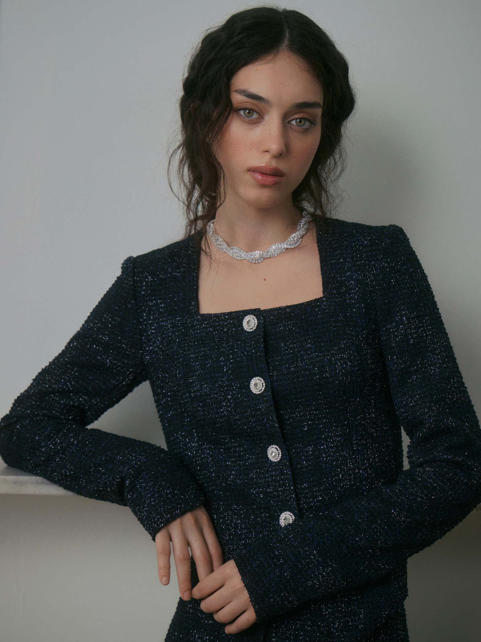 Single-breasted jacket in textured tweed