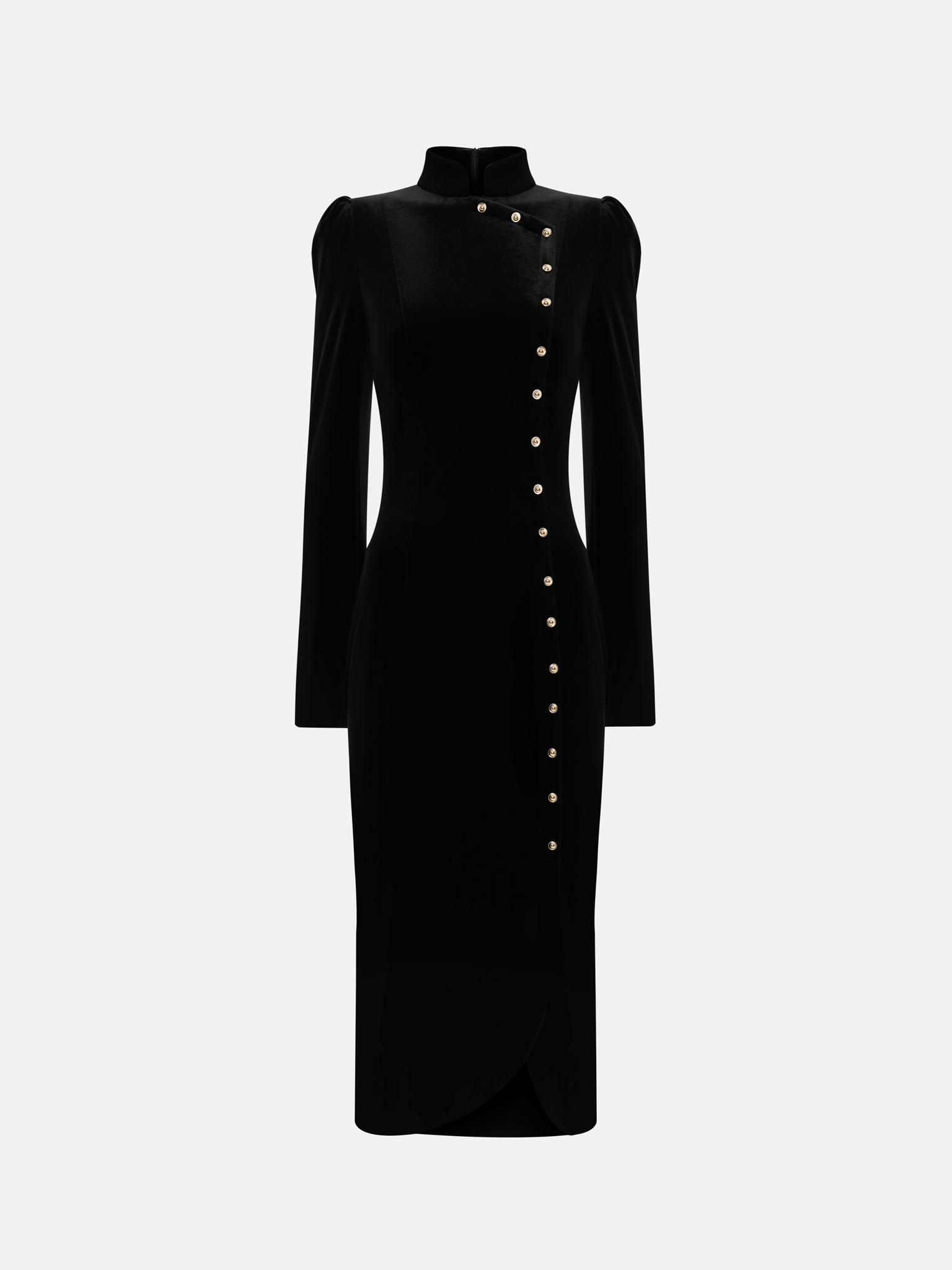 Velvet midi dress with asymmetrical fastening