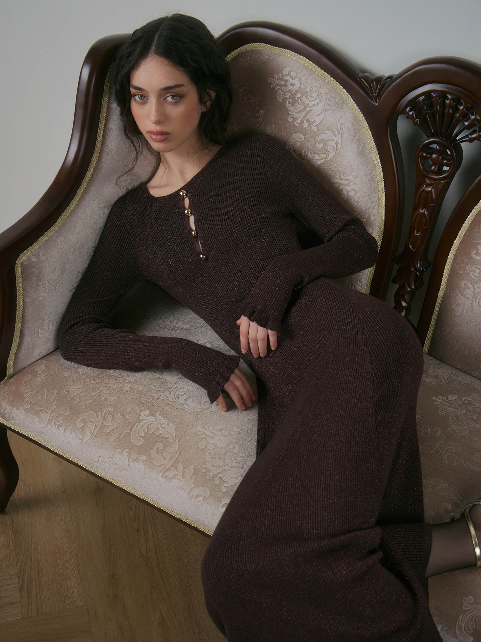 Viscose midi dress with a metallic sheen