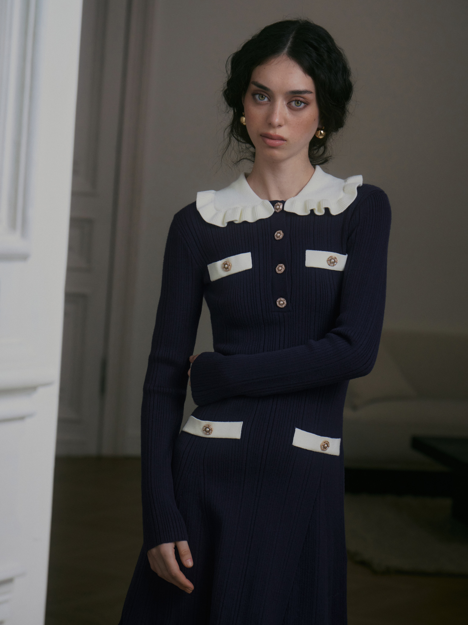 Rib-knit mini dress with contrasting details