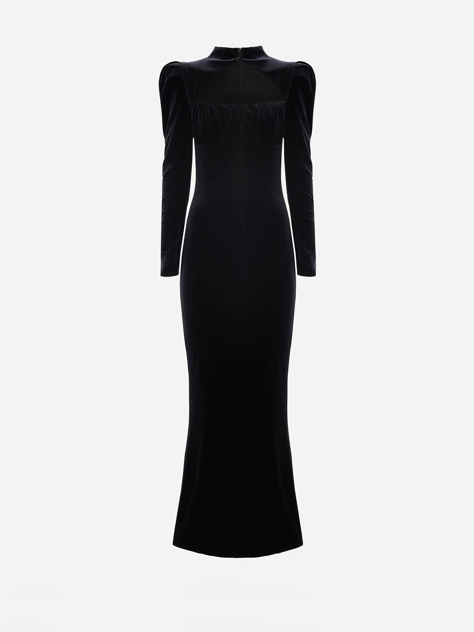 Velvet maxi dress with lace on the bodice