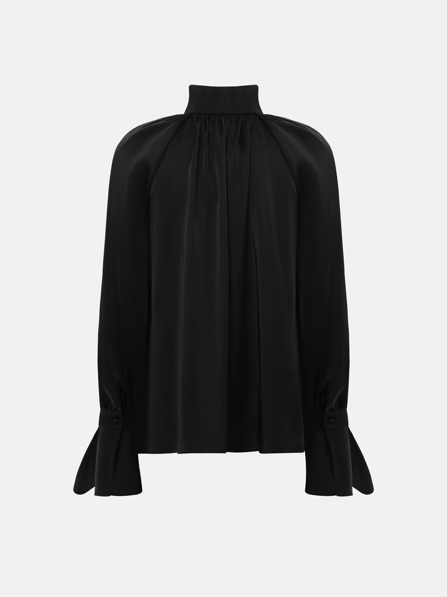 Voluminöse Bluse aus Satin mit Bändern am Kragen