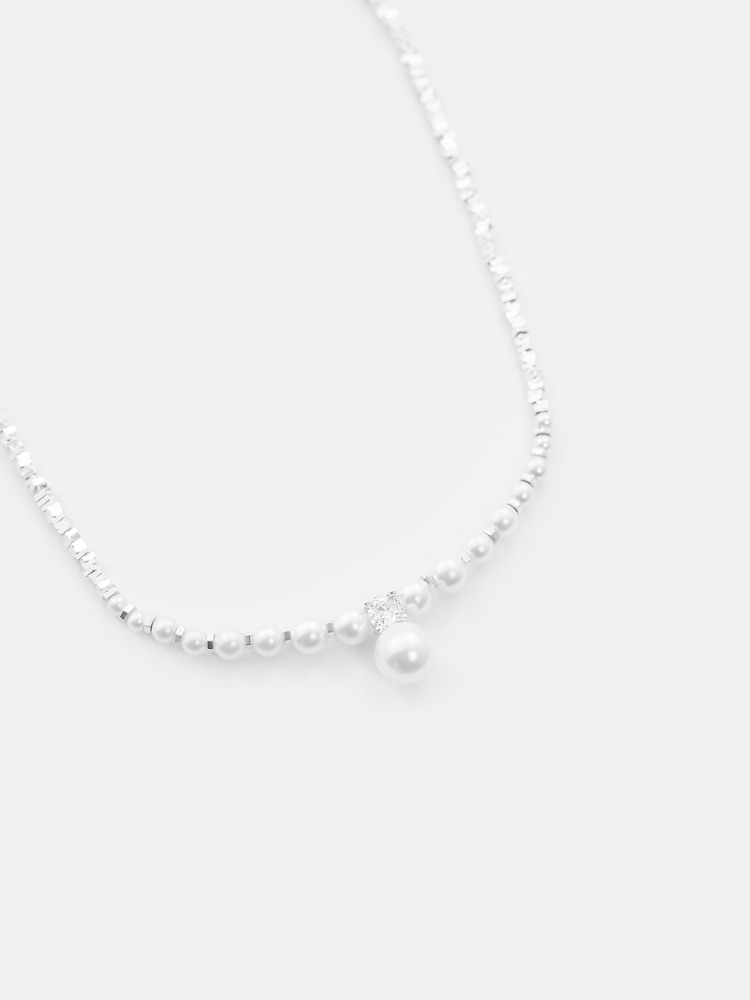 Silvertone block necklace with pearl detail