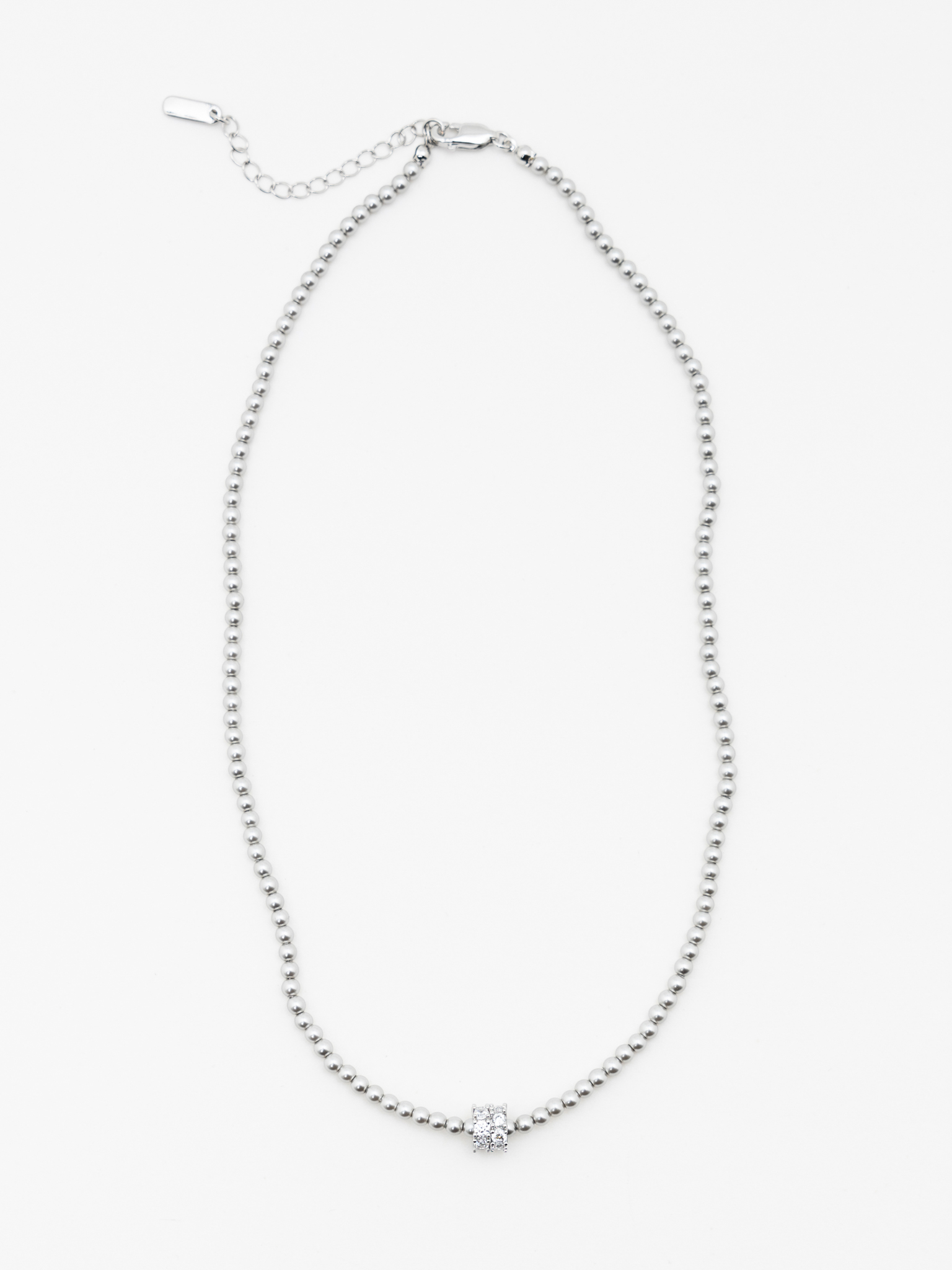 Silver necklace with large crystal round blocks