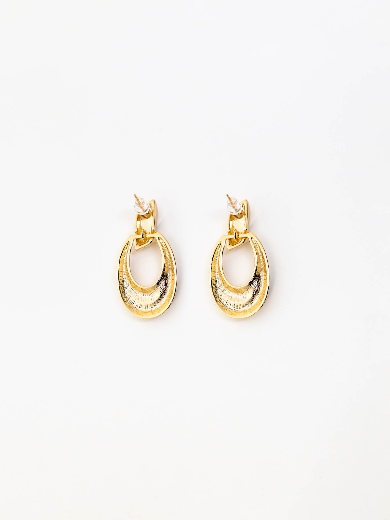 Golden stud earrings with hanging links
