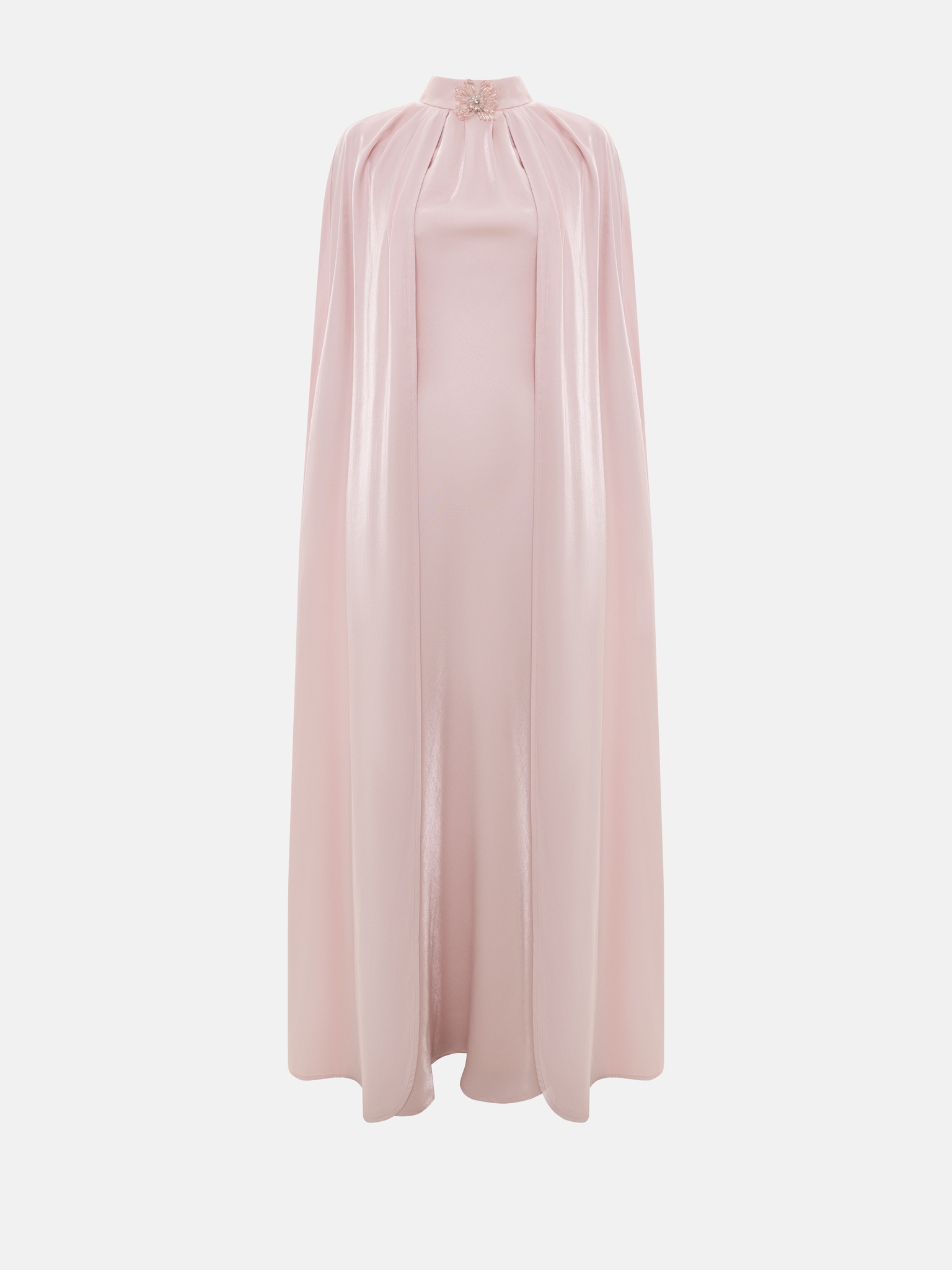 Maxi viscose dress with floor-length cape
