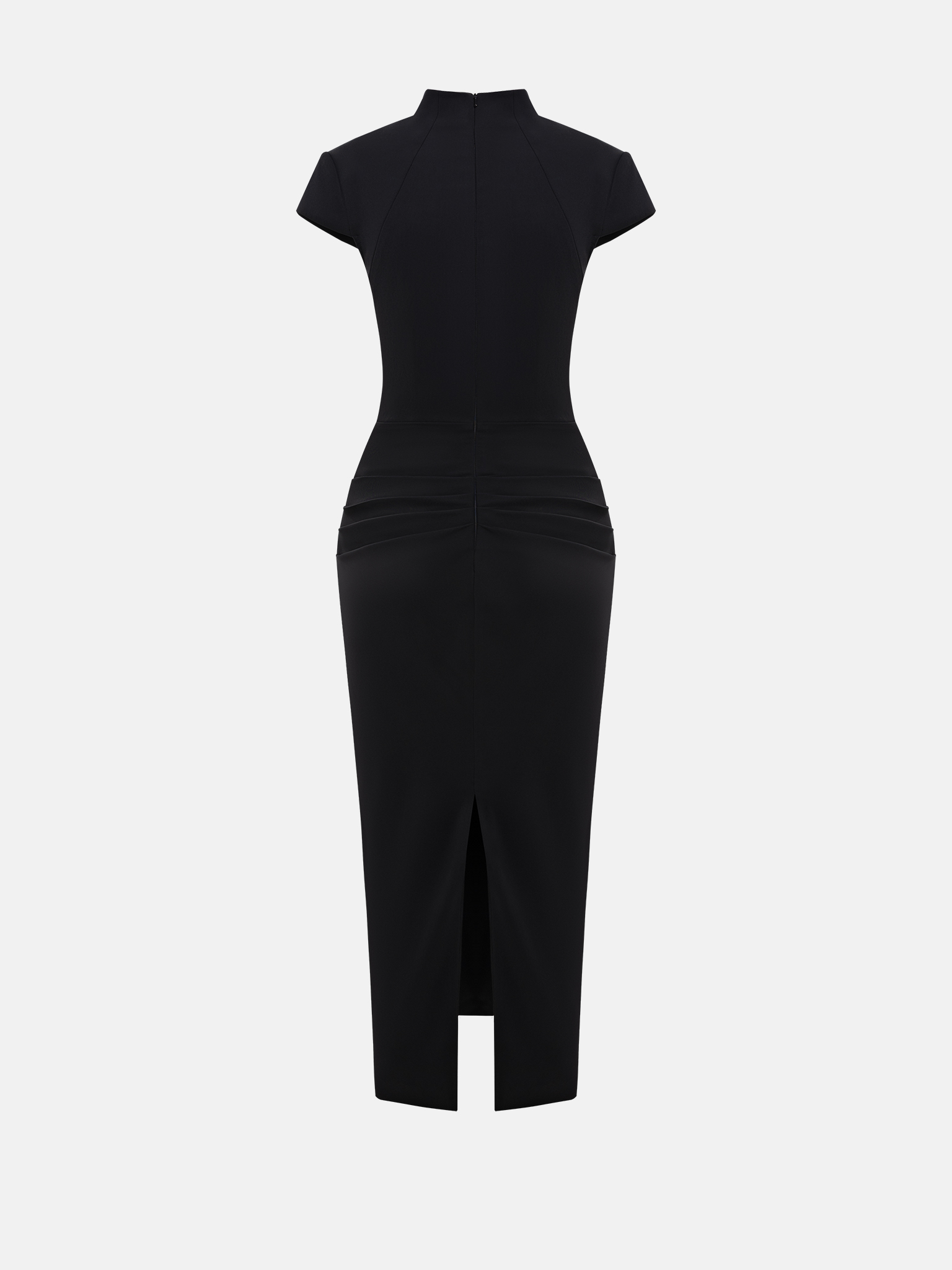 فستان متوسط الطول ملائم مع رقبة منحنية ووركين منسدلين