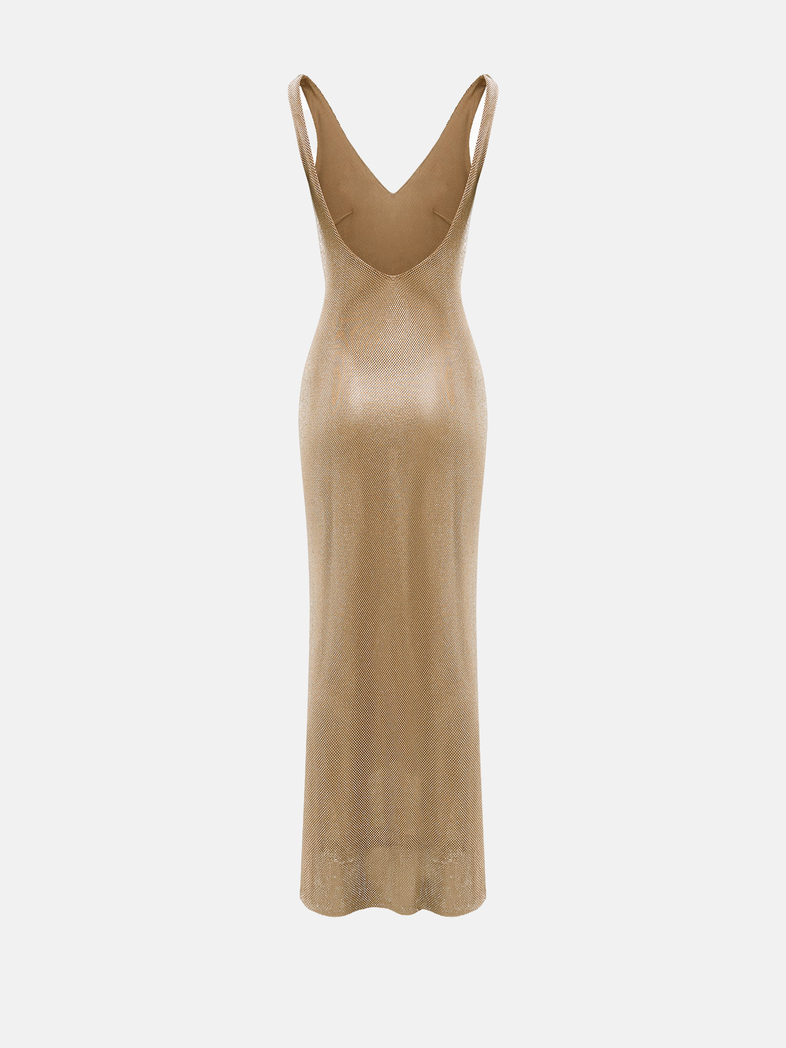 فستان ماكسي بأشرطة شبكية وأحجار الراين