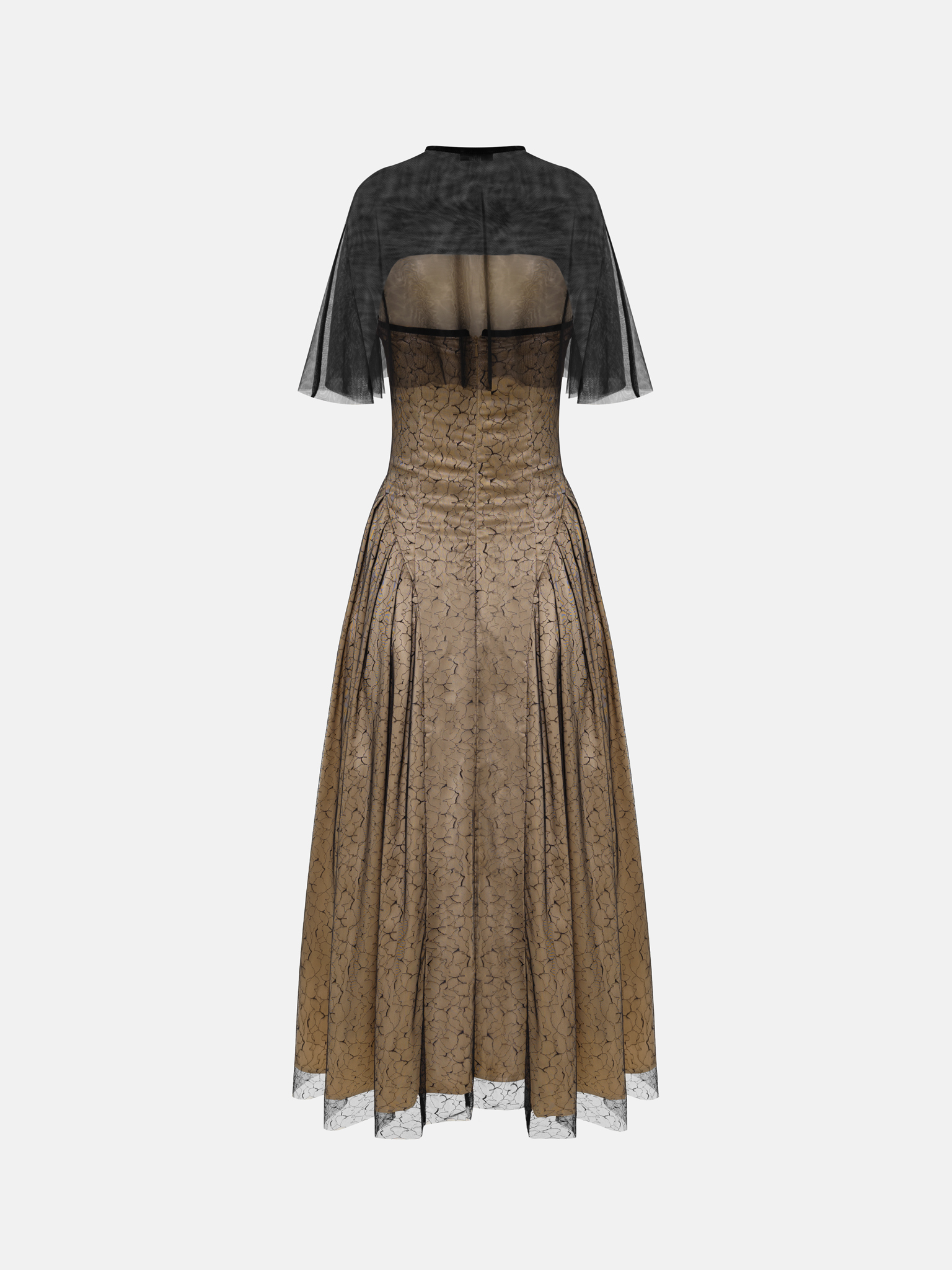 Shiny midi dress with semi-transparent cape