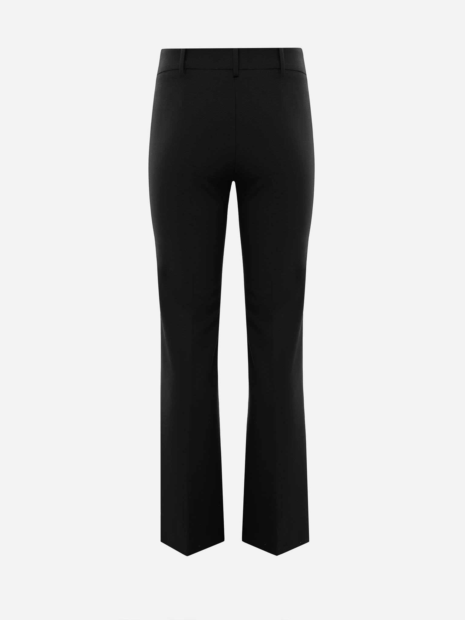 Flared suit trousers with asymmetrical fastening