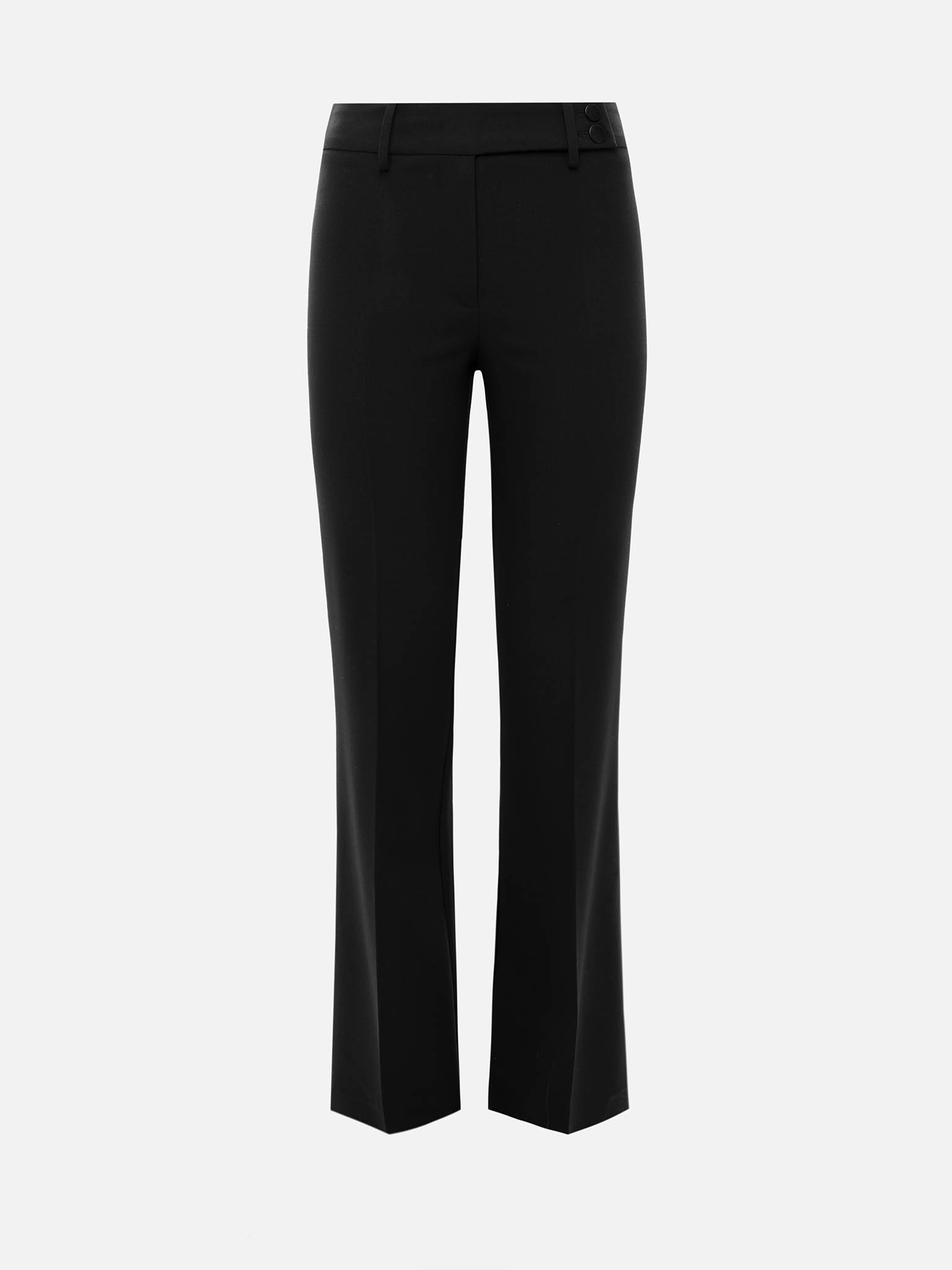 Flared suit trousers with asymmetrical fastening
