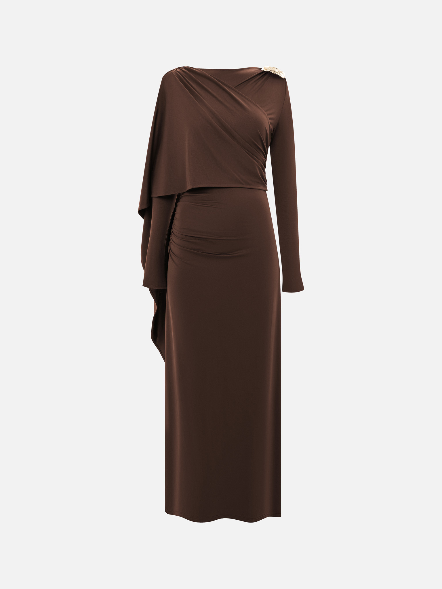 Jersey maxi dress with one-shoulder cape