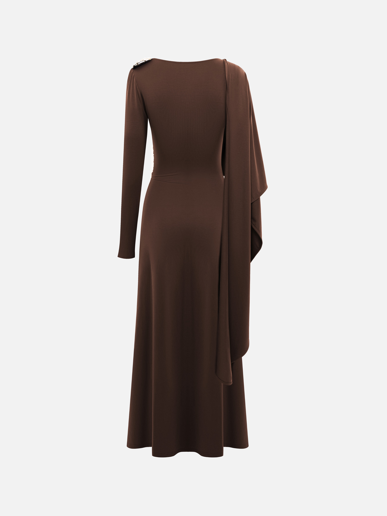 Jersey maxi dress with one-shoulder cape