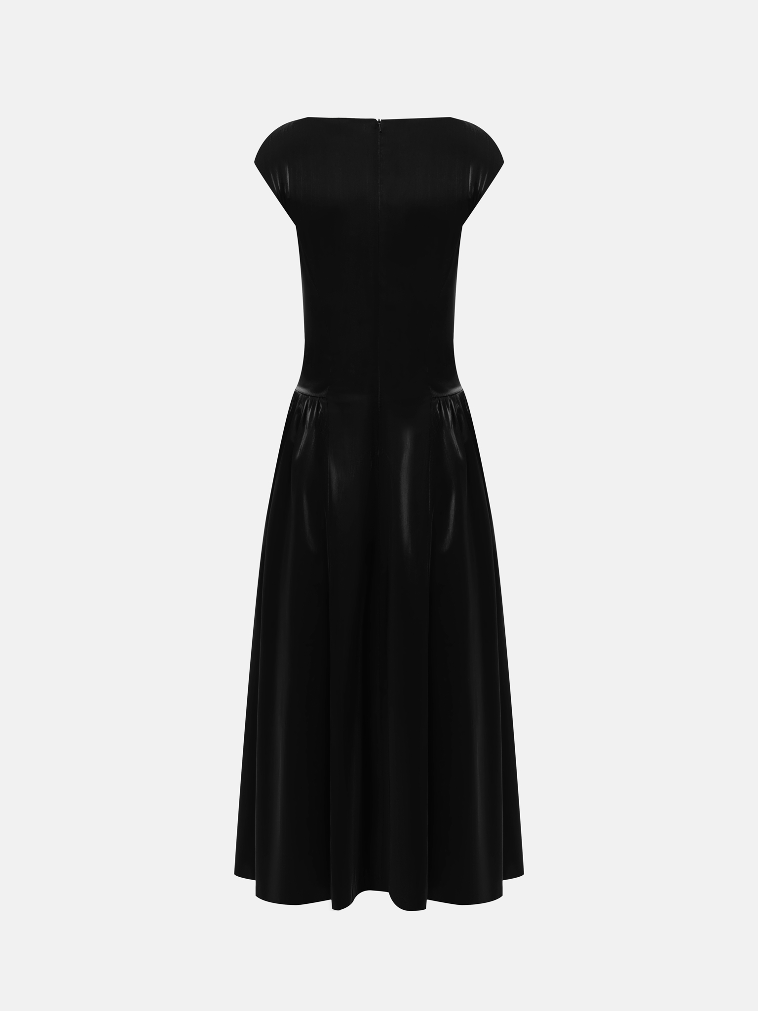 Shiny midi dress with gathered skirt