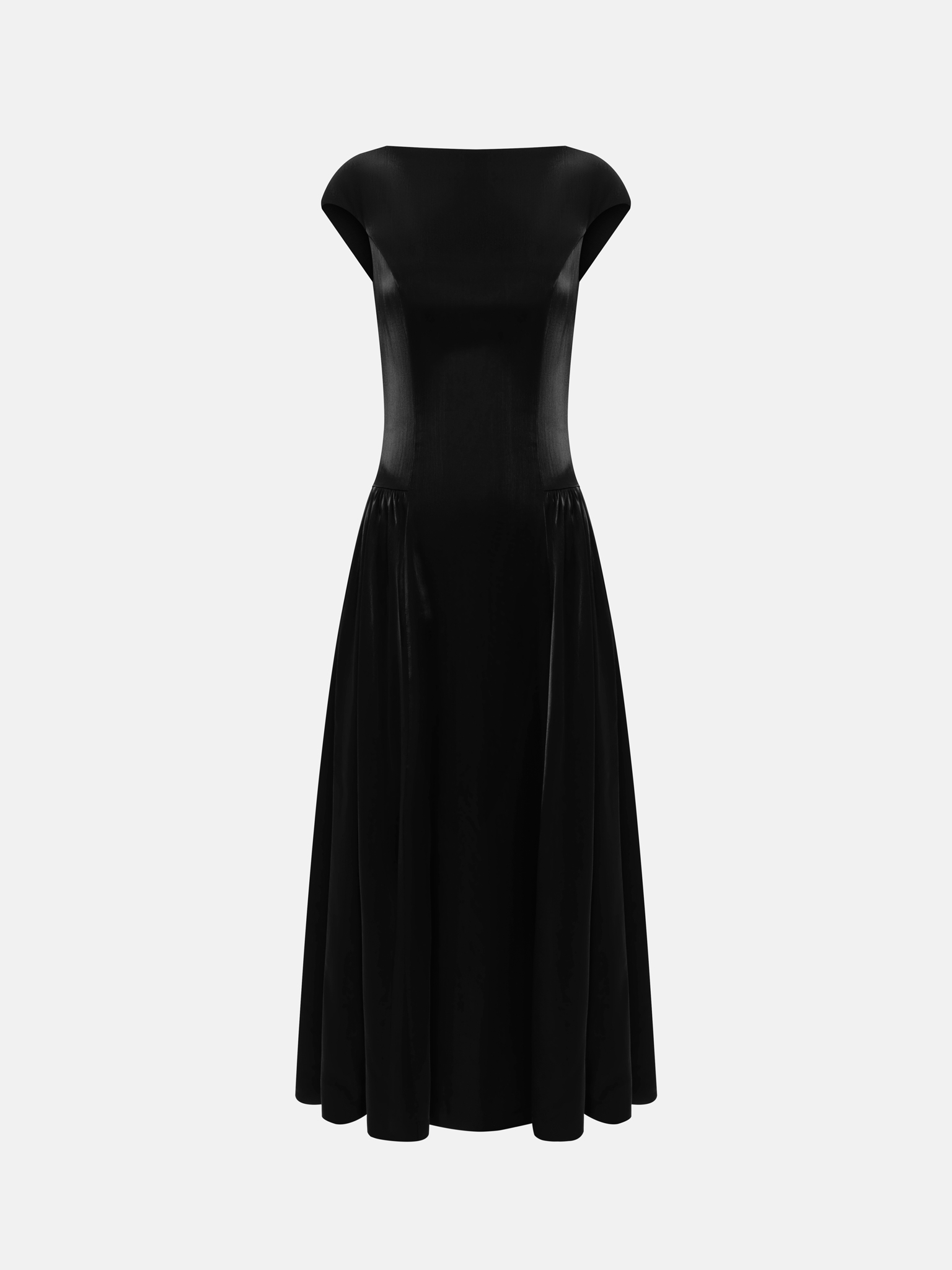 Shiny midi dress with gathered skirt