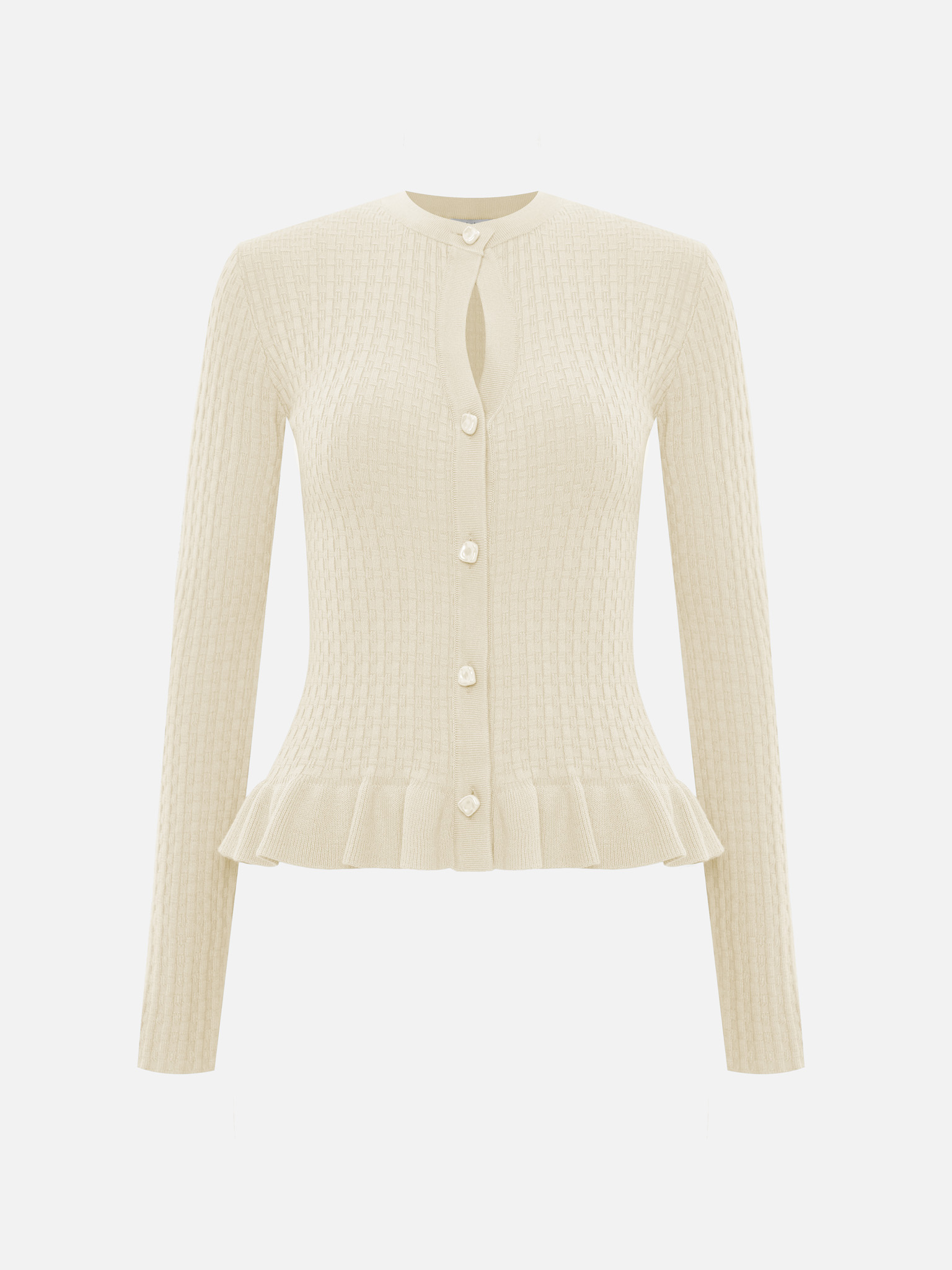 Прилегающий кардиган с оборками из вискозы фактурной вязки