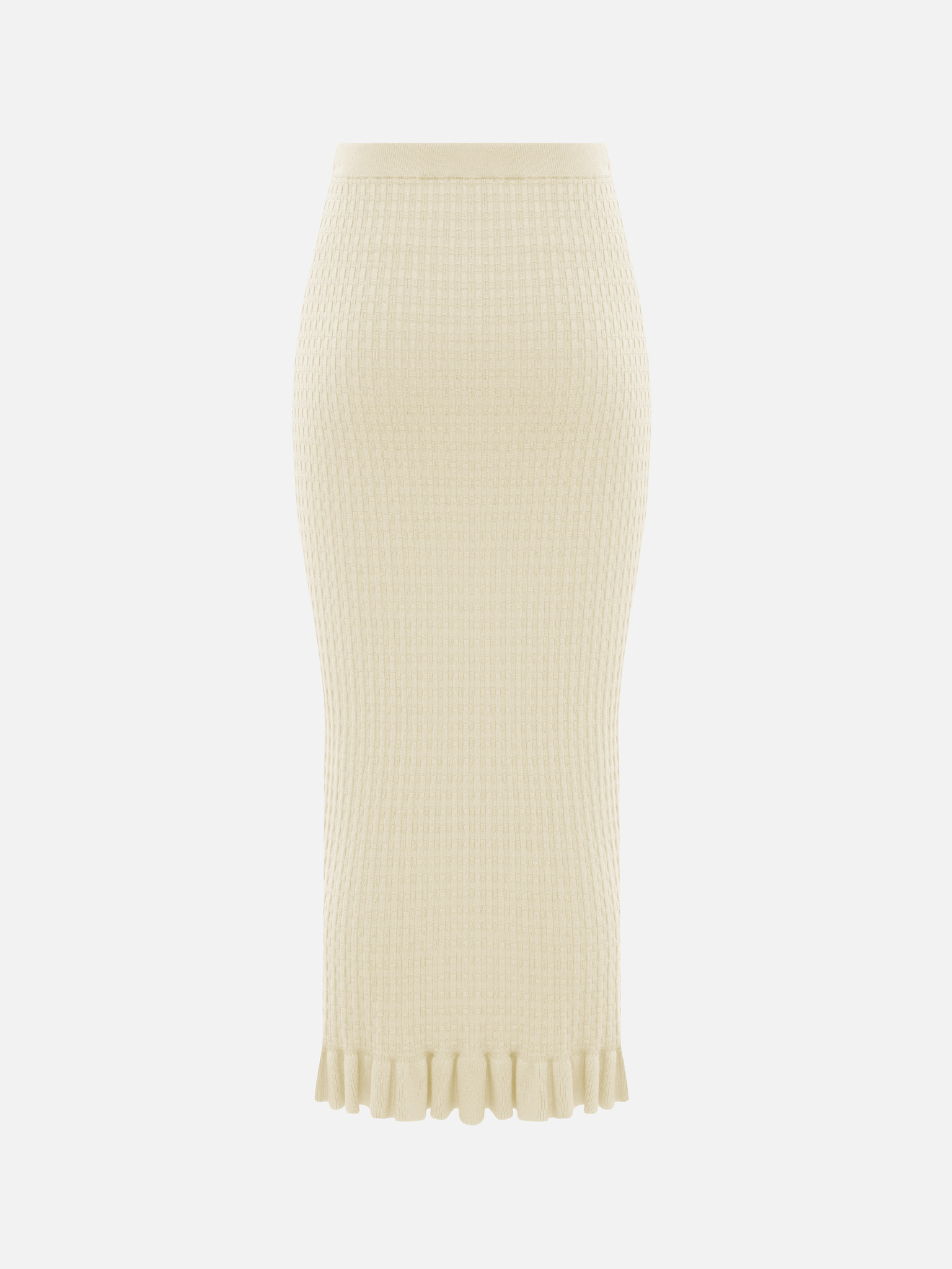Прямая юбка миди с оборками из вискозы фактурной вязки