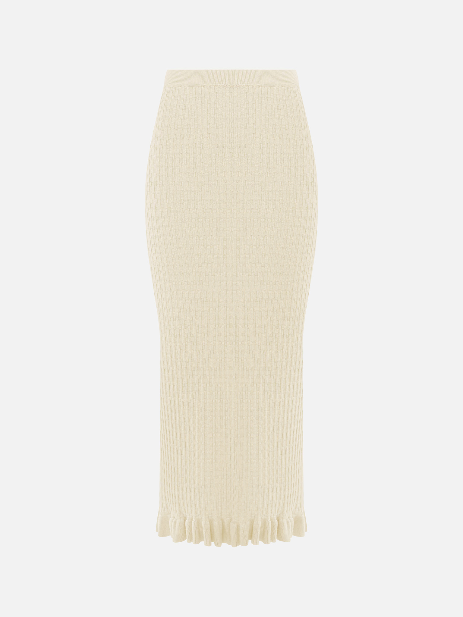 Прямая юбка миди с оборками из вискозы фактурной вязки