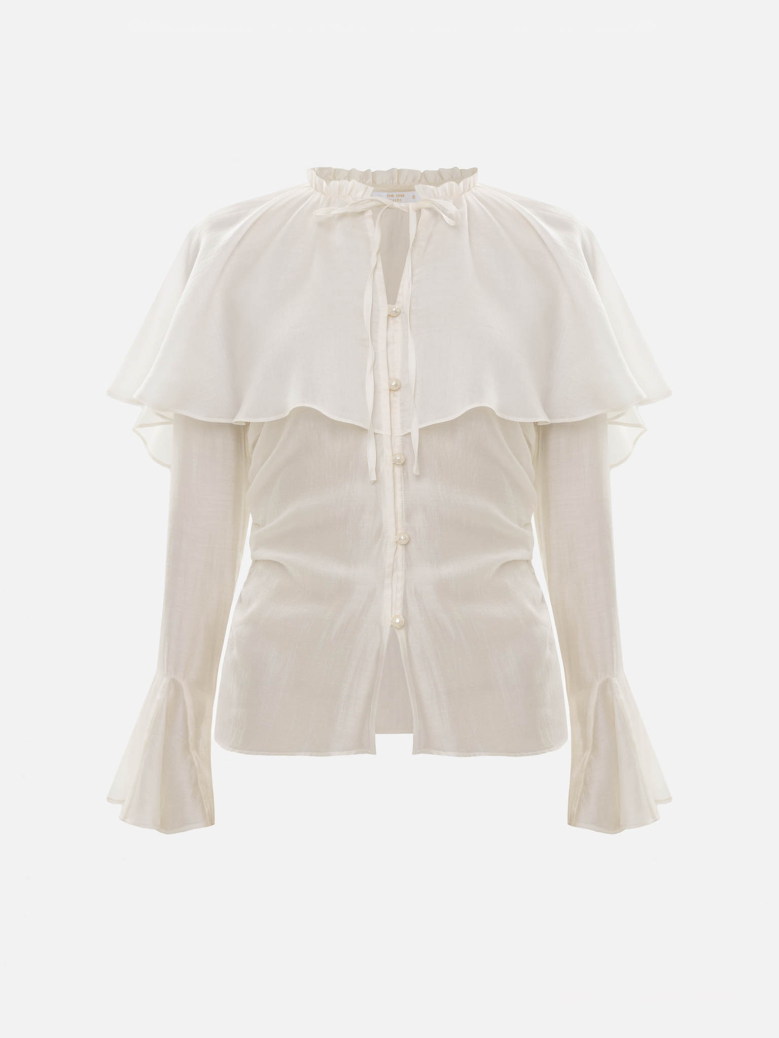 Lightweight fabric blouse with a voluminous cape