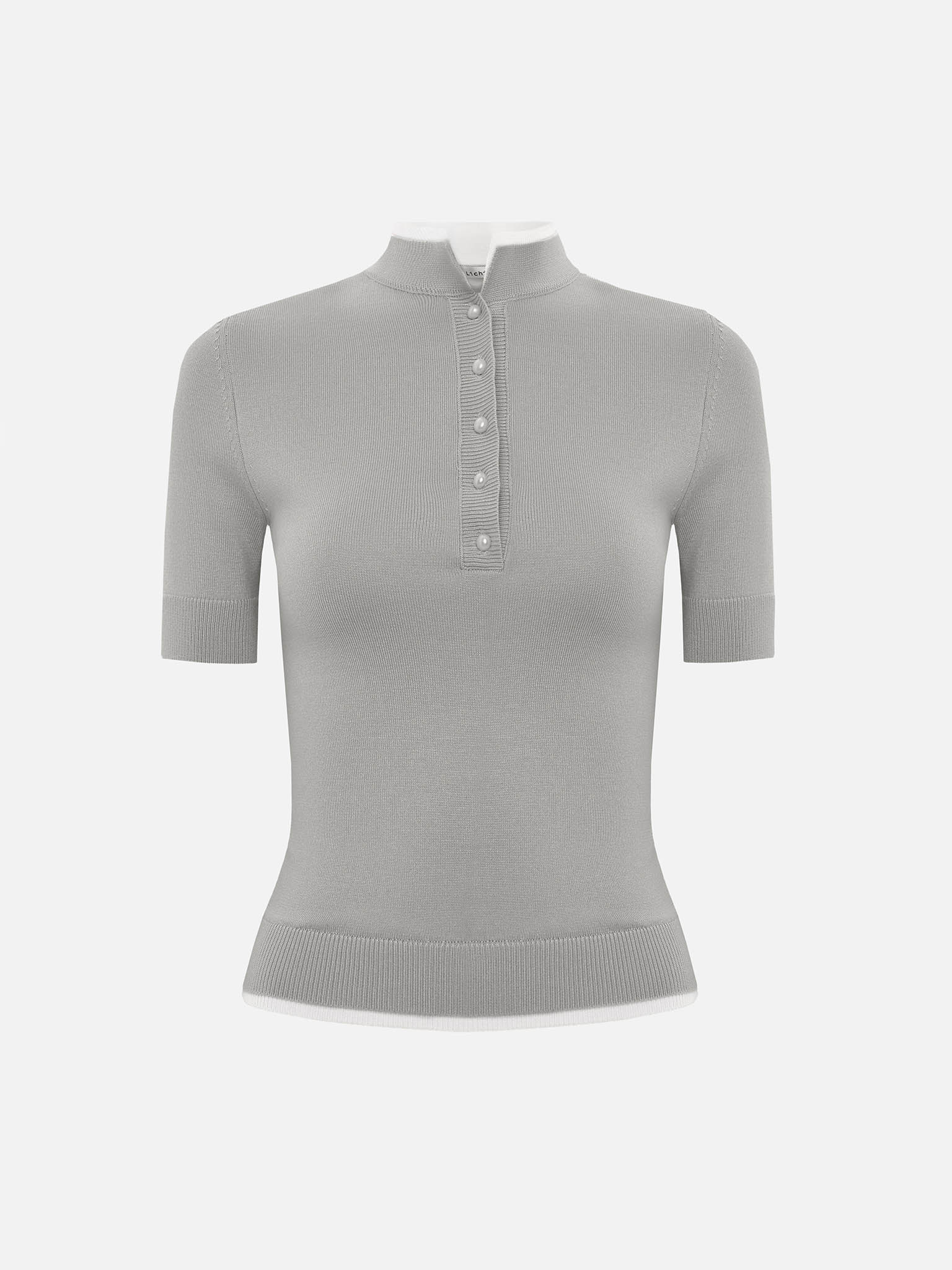 Strickpullover mit kurzen Ärmeln und geknöpftem Kragen