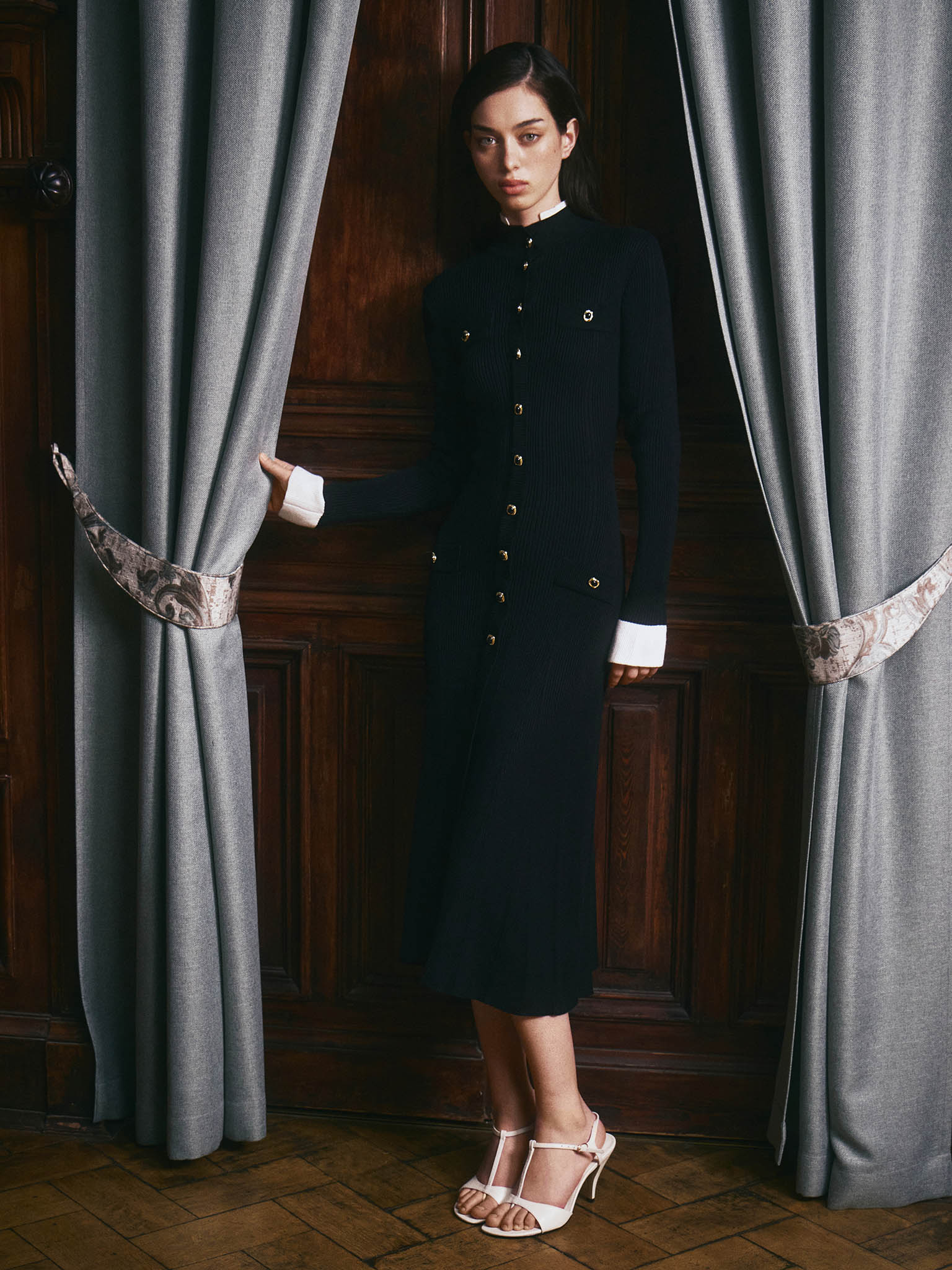 Rib-knit midi dress with contrasting details