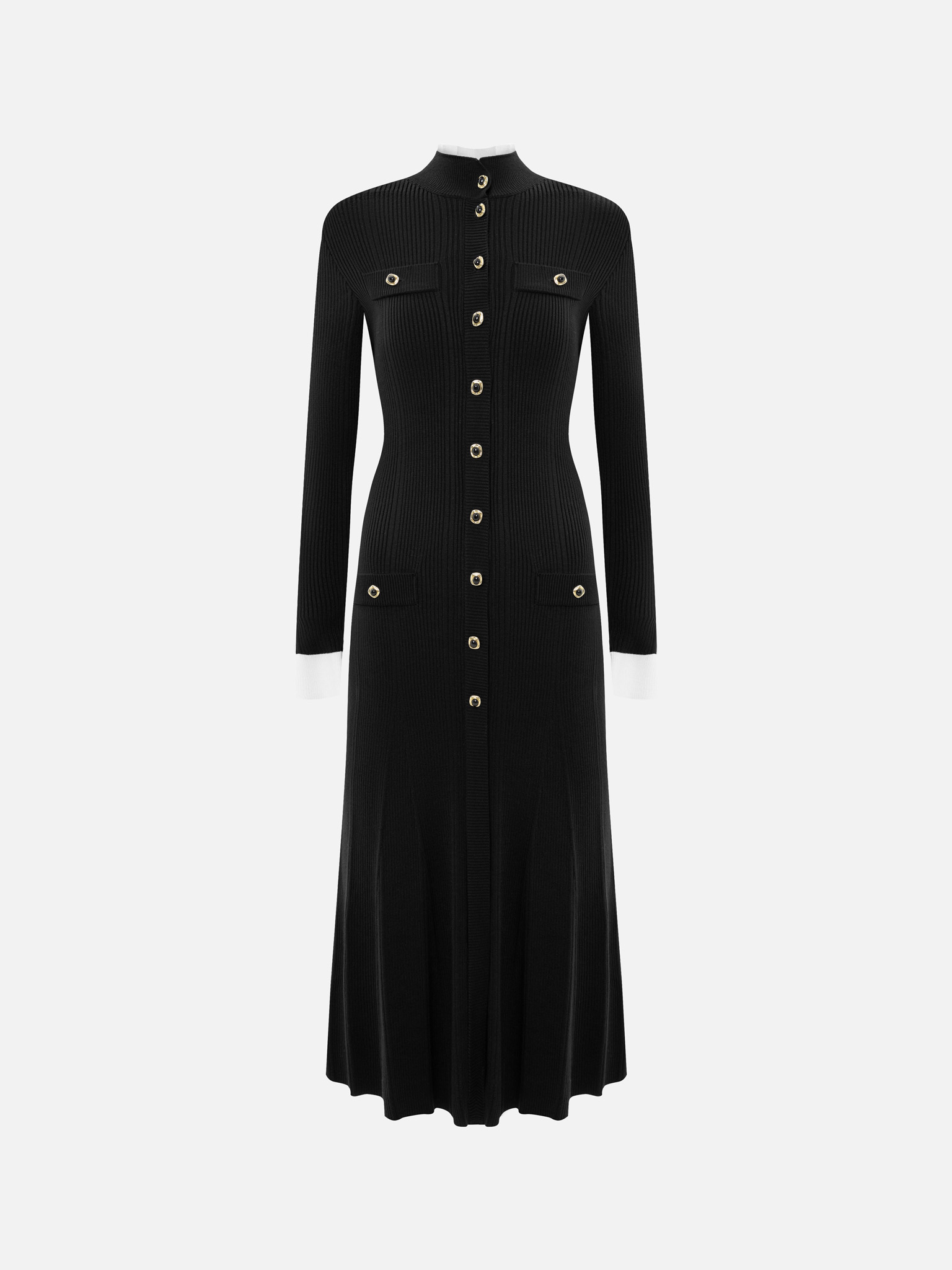 Rib-knit midi dress with contrasting details