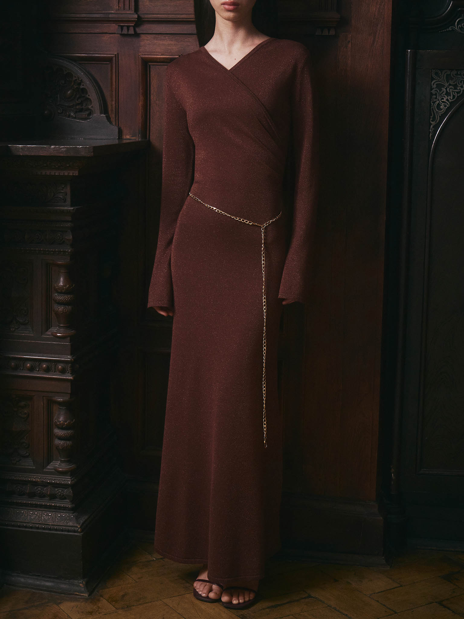 Maxi viscose dress with a wrap imitation 