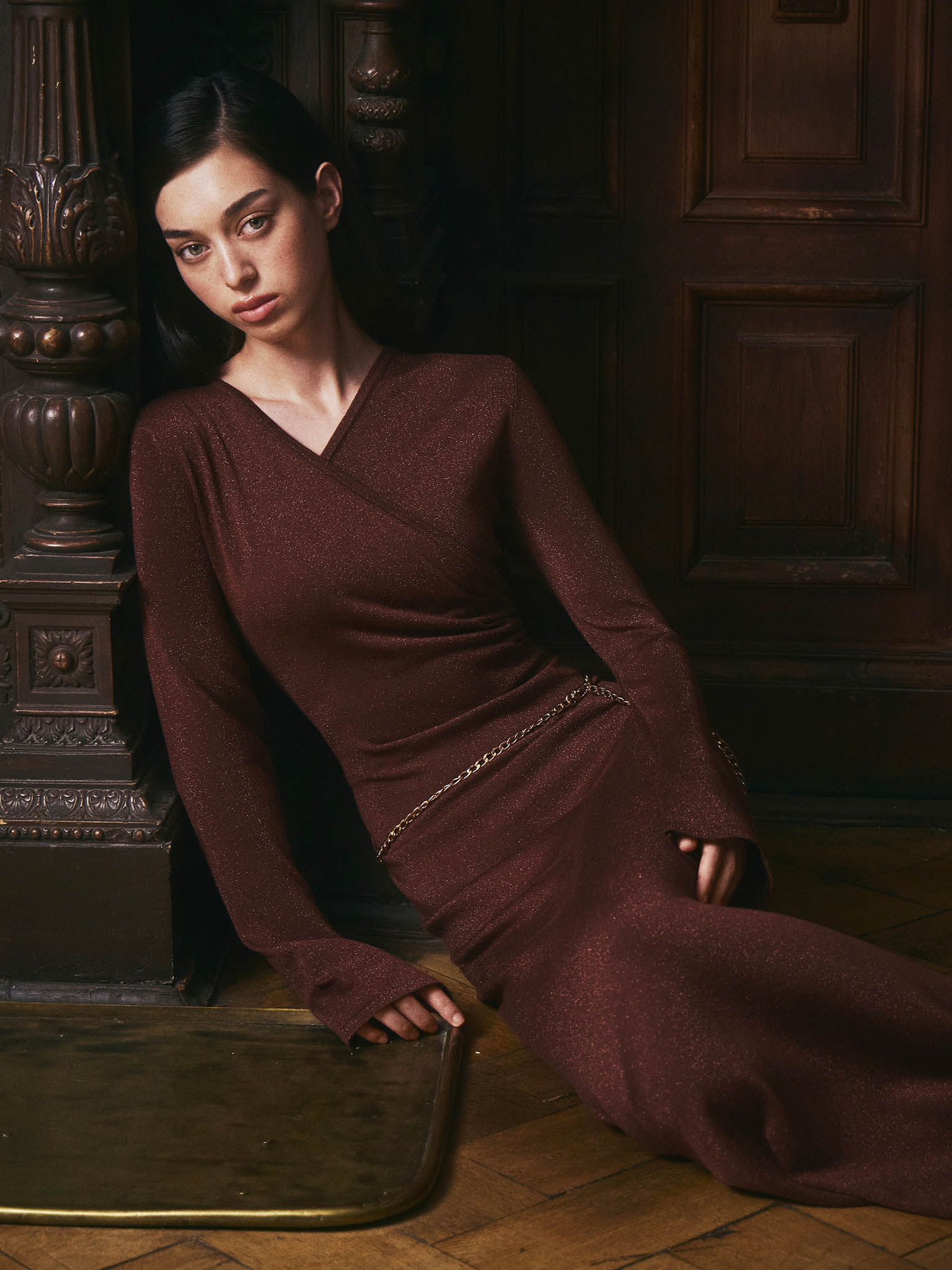 Maxi viscose dress with a wrap imitation 