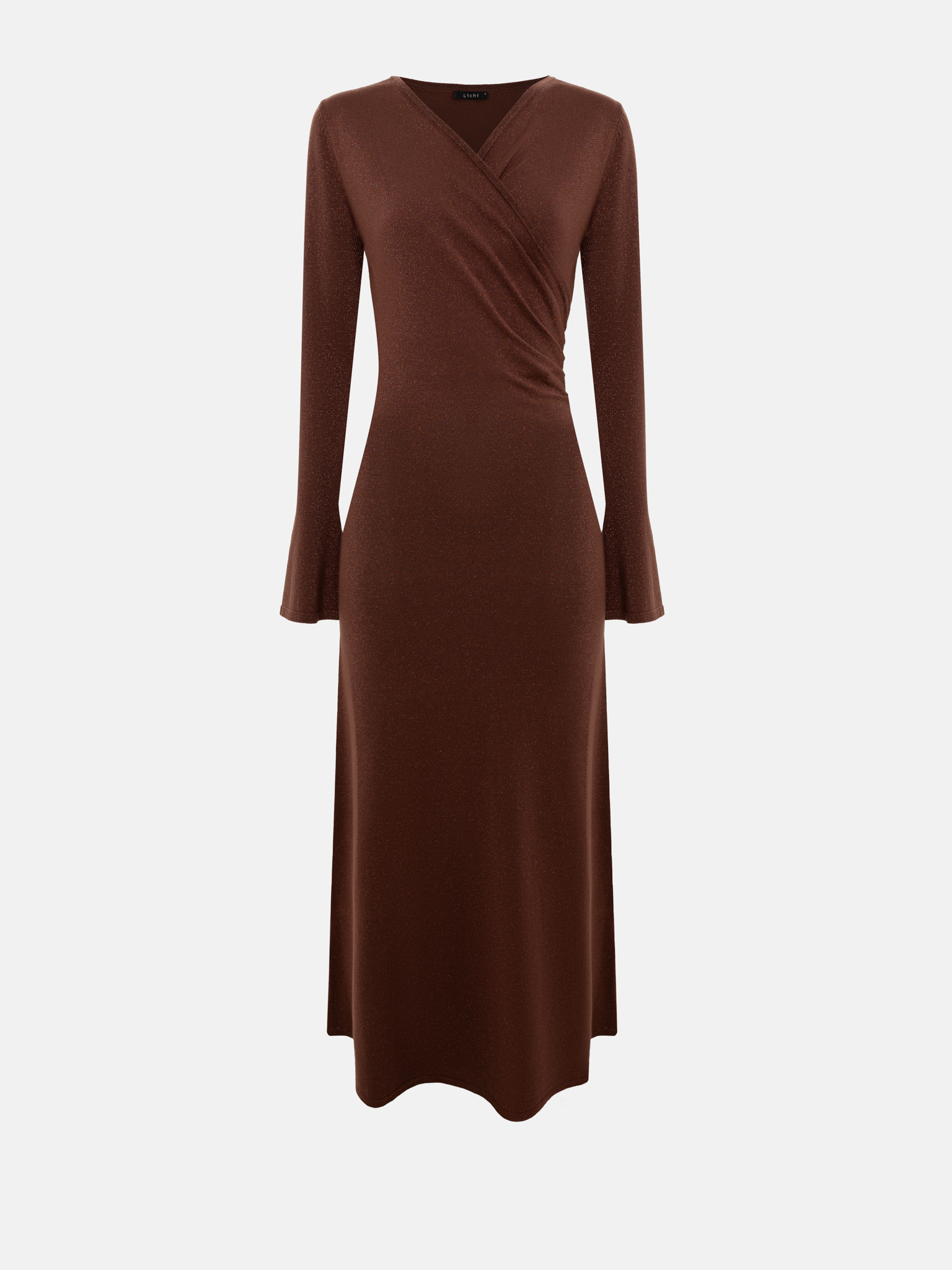 Maxi viscose dress with a wrap imitation 