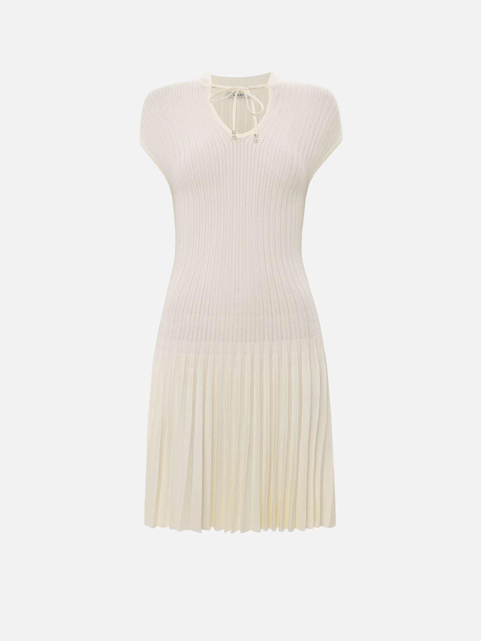 Geripptes Viskose-Minikleid mit Plisseerock​​​​​​​​​​​​​​​​