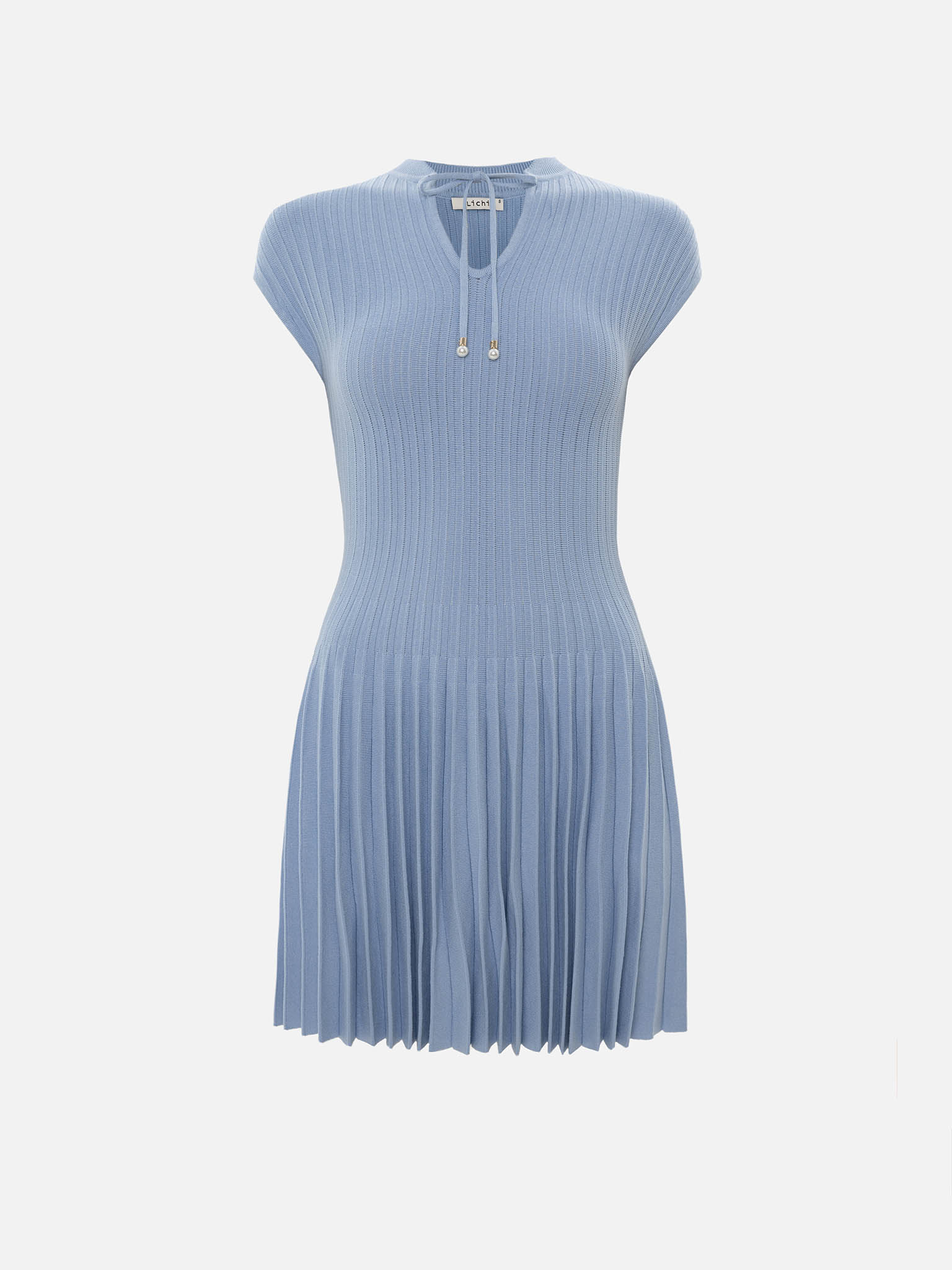 Ribbed viscose mini dress with pleated skirt