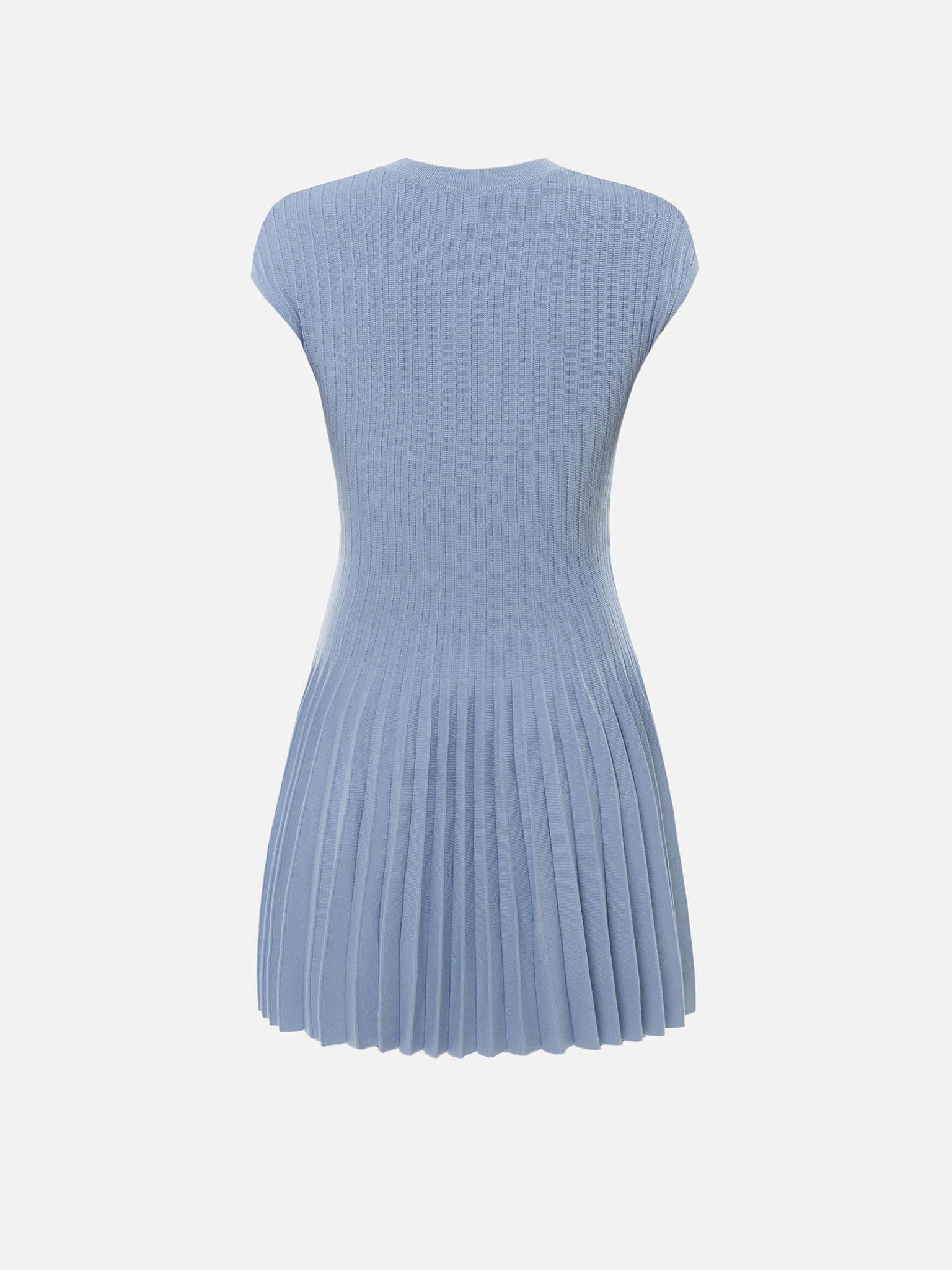 Ribbed viscose mini dress with pleated skirt