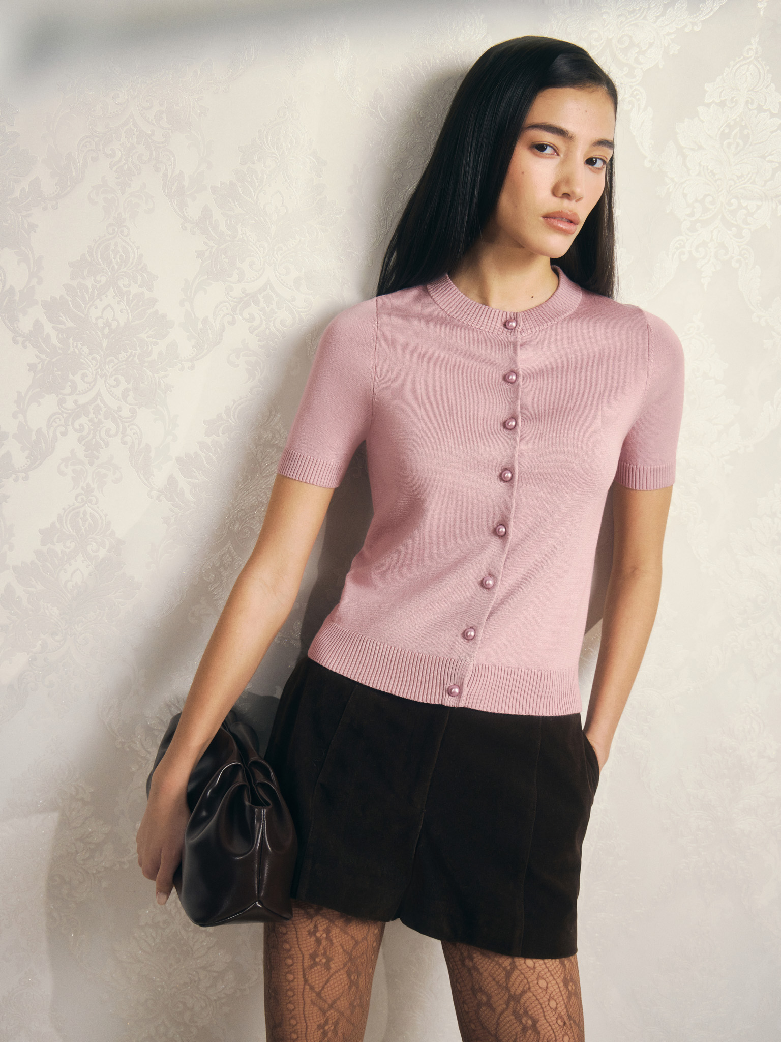 Cardigan with short sleeves and pearl buttons