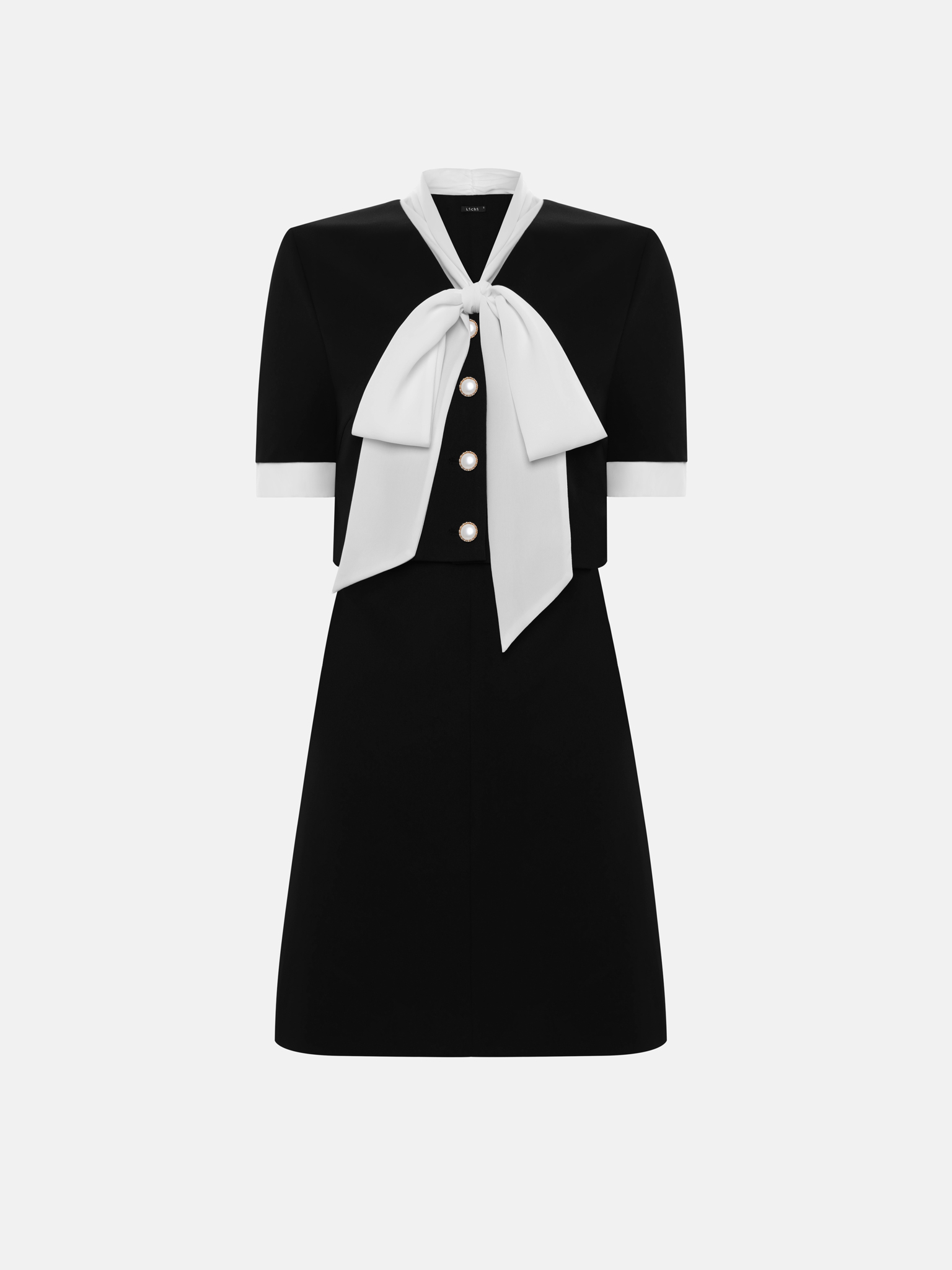 Платье мини с контрастным бантом на воротнике
