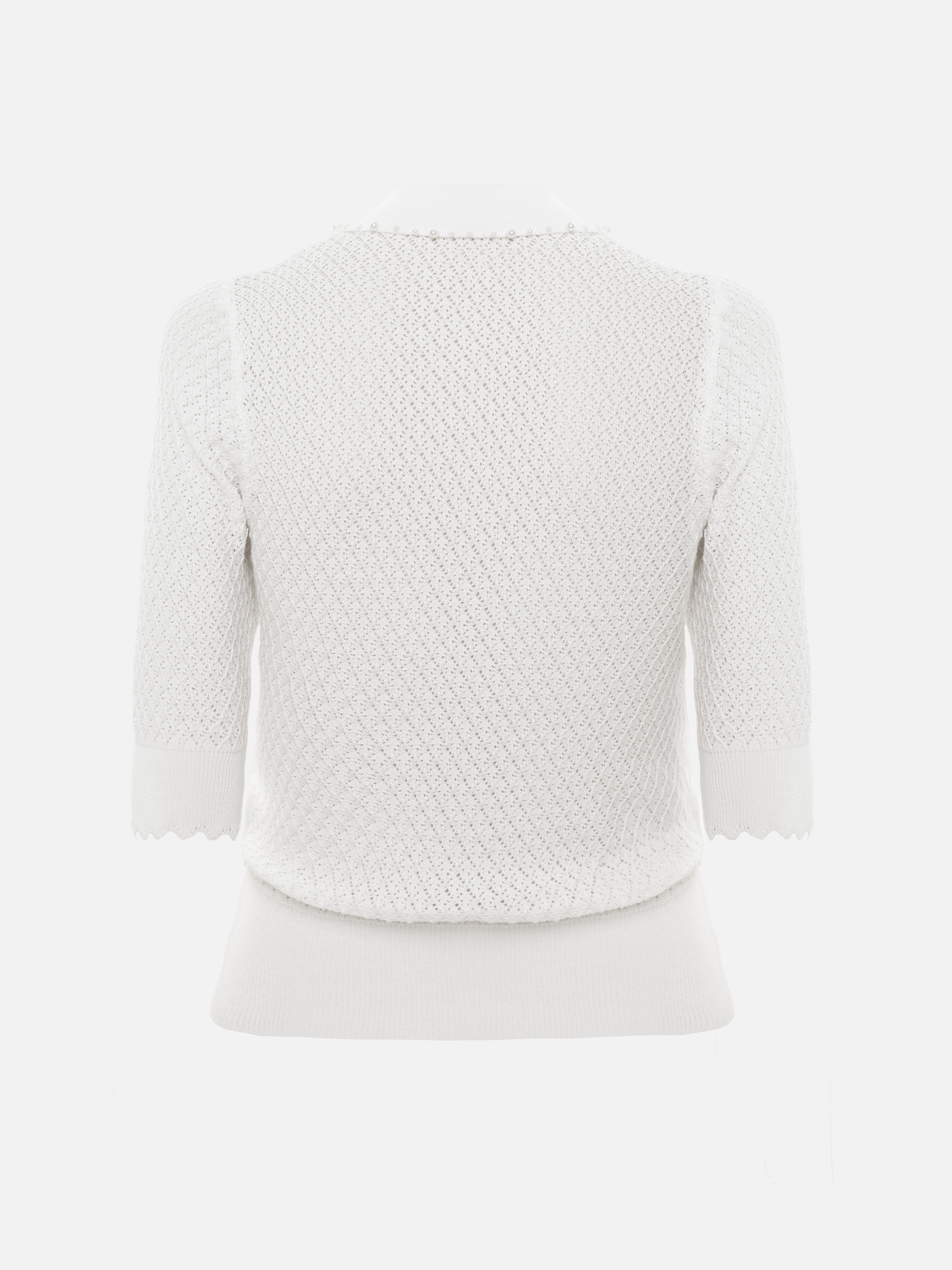 Openwork knitted polo shirt with pearlescent buttons