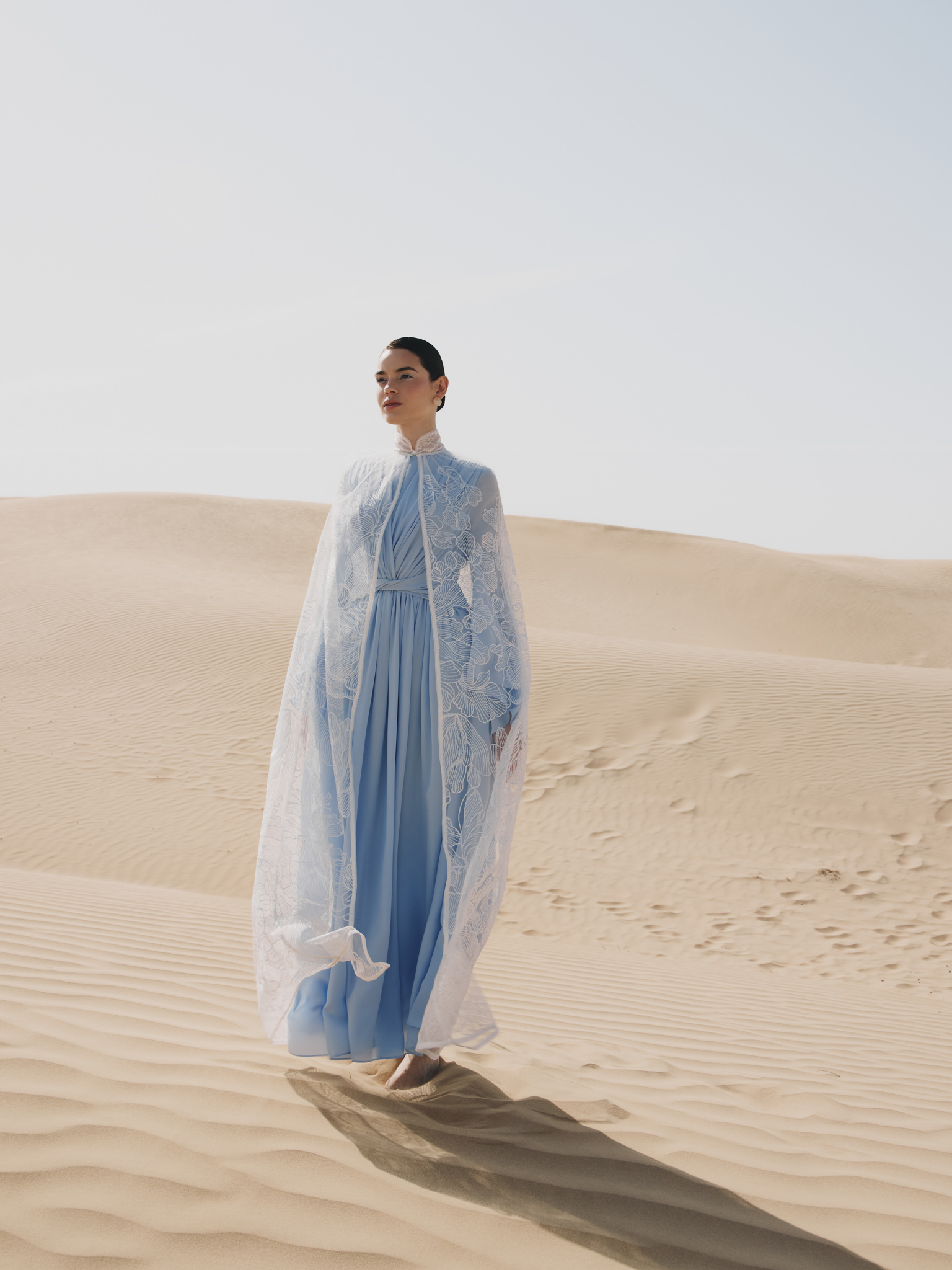 Sheer floor-length cape