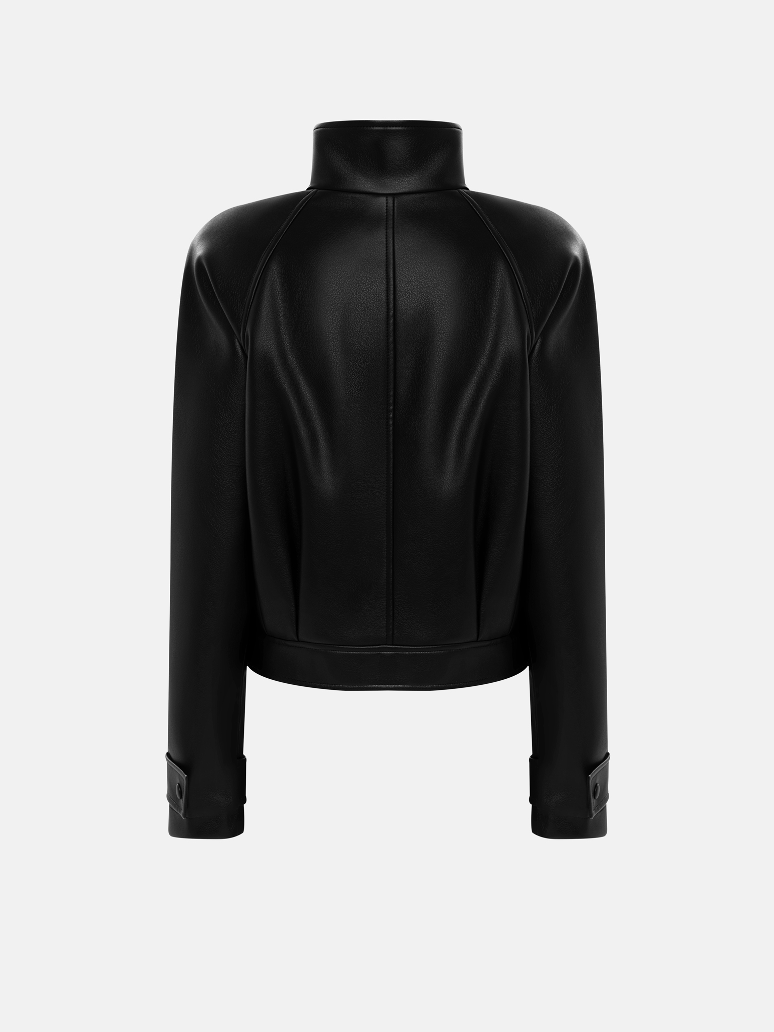 Куртка из экокожи с высоким воротником и ремнем в тон