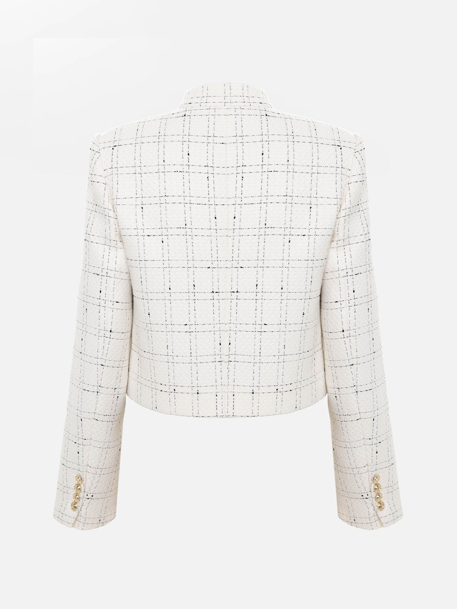 Твидовый однобортный жакет в контрастную клетку