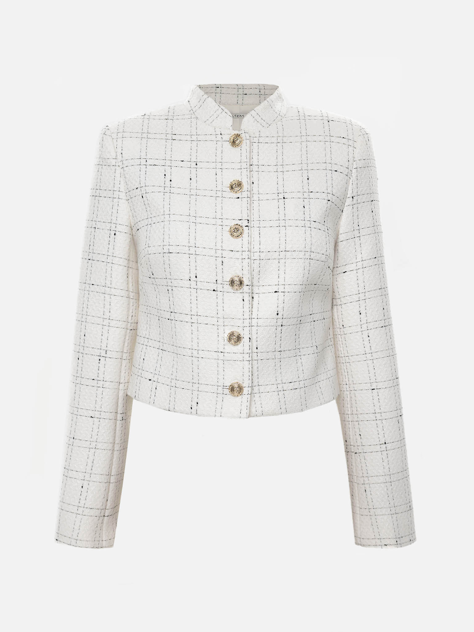 Single-breasted checked tweed jacket