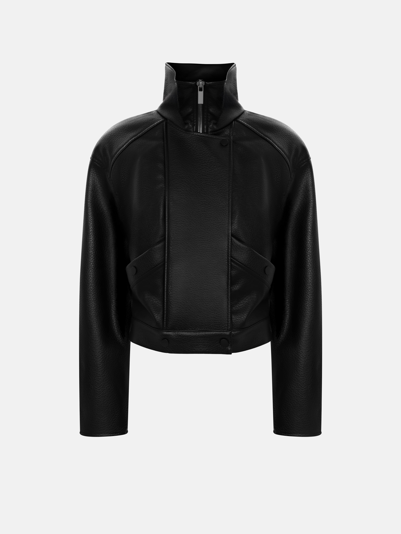 Укороченная куртка из фактурной экокожи с застежкой на кнопки