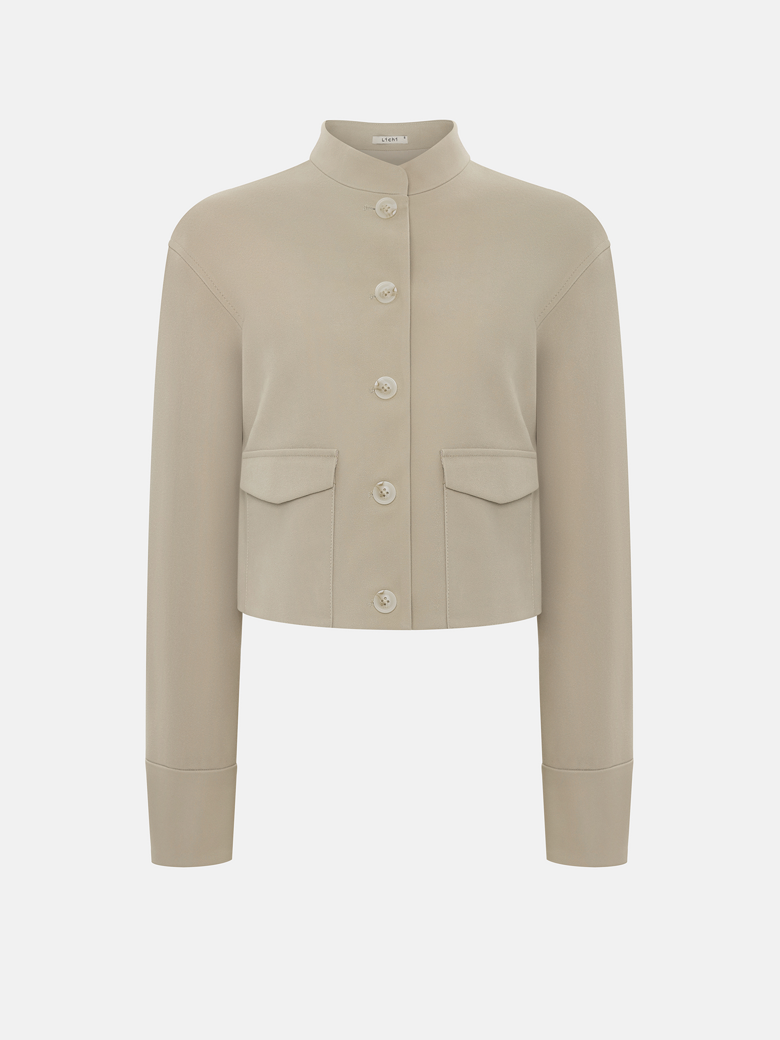 Укороченная куртка из экозамши с крупными пуговицами