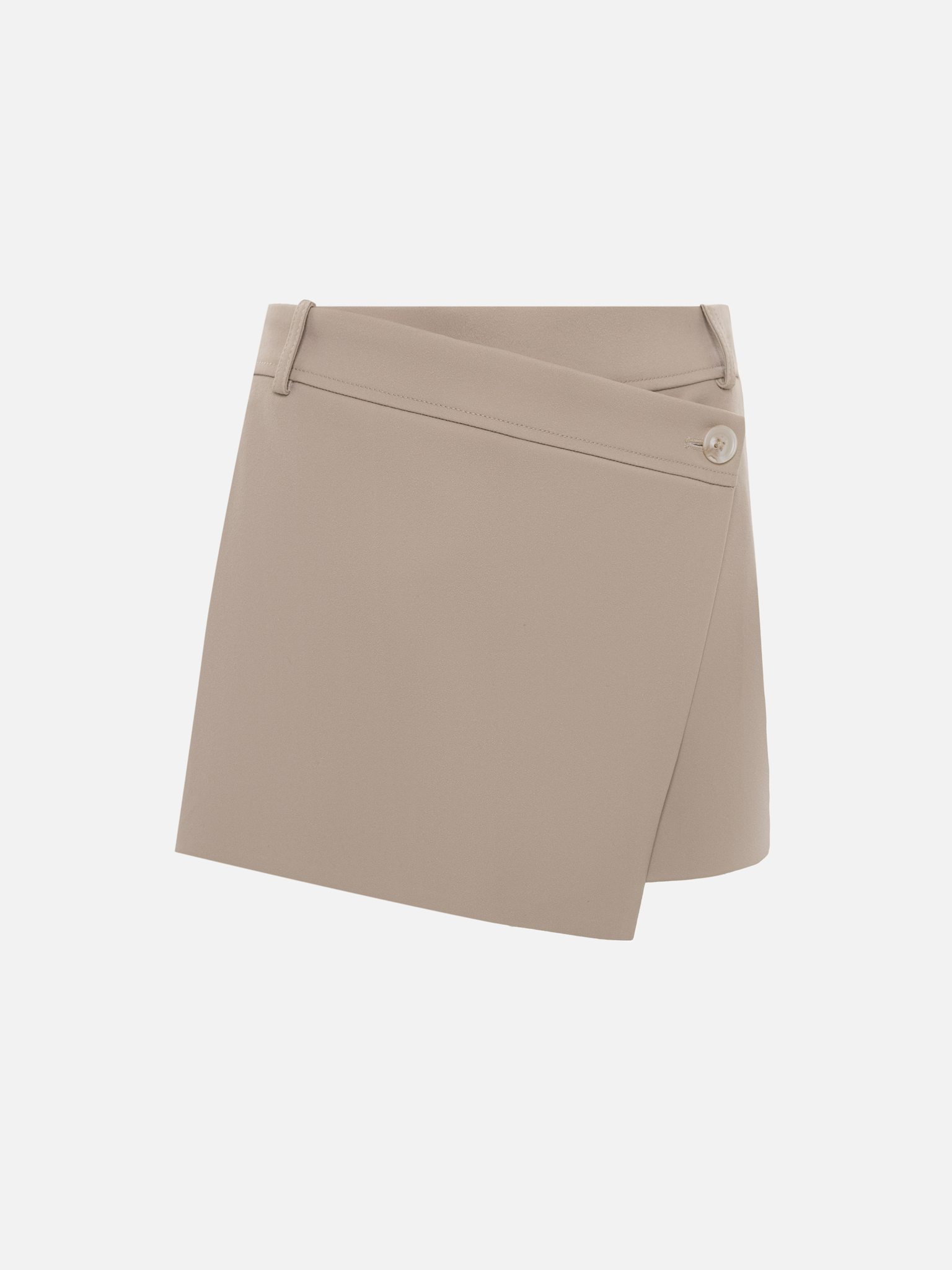 Mini eco-suede skirt-shorts with asymmetrical button fastening