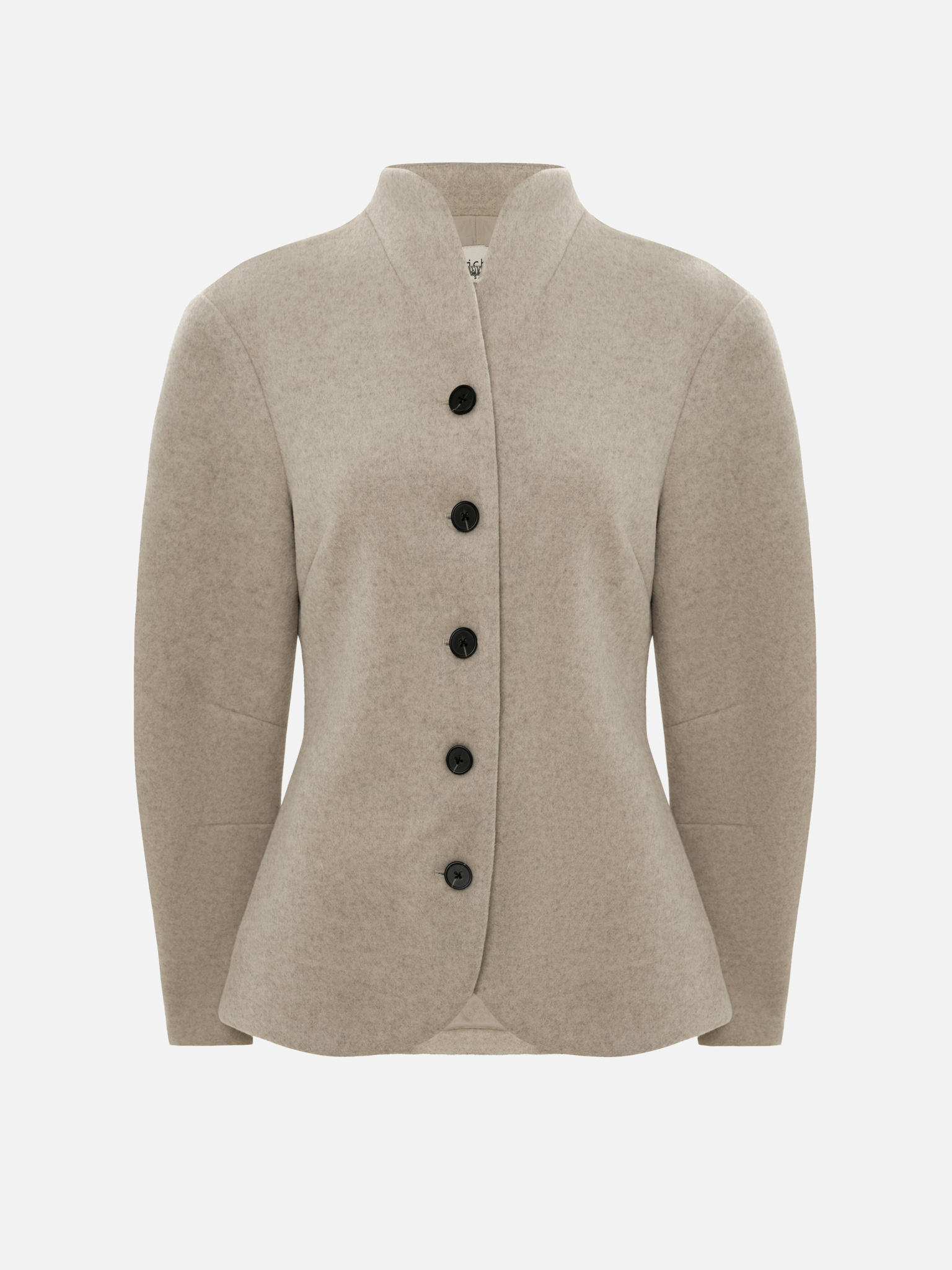 Теплое пальто-жакет с объемными рукавами